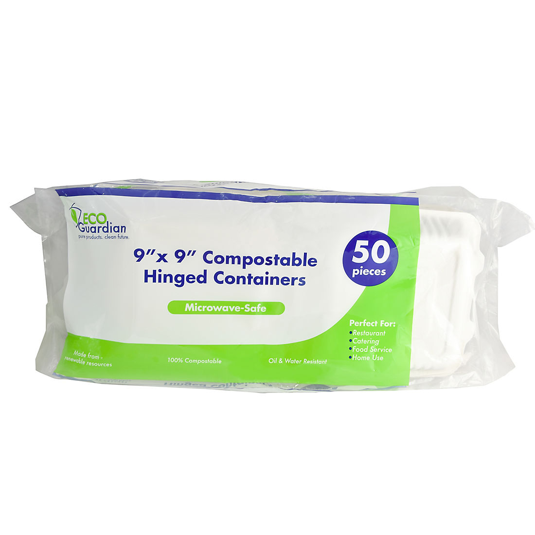 Eco Guardian Compostable Stackable Clamshell with Lid, White, 9" x 9"