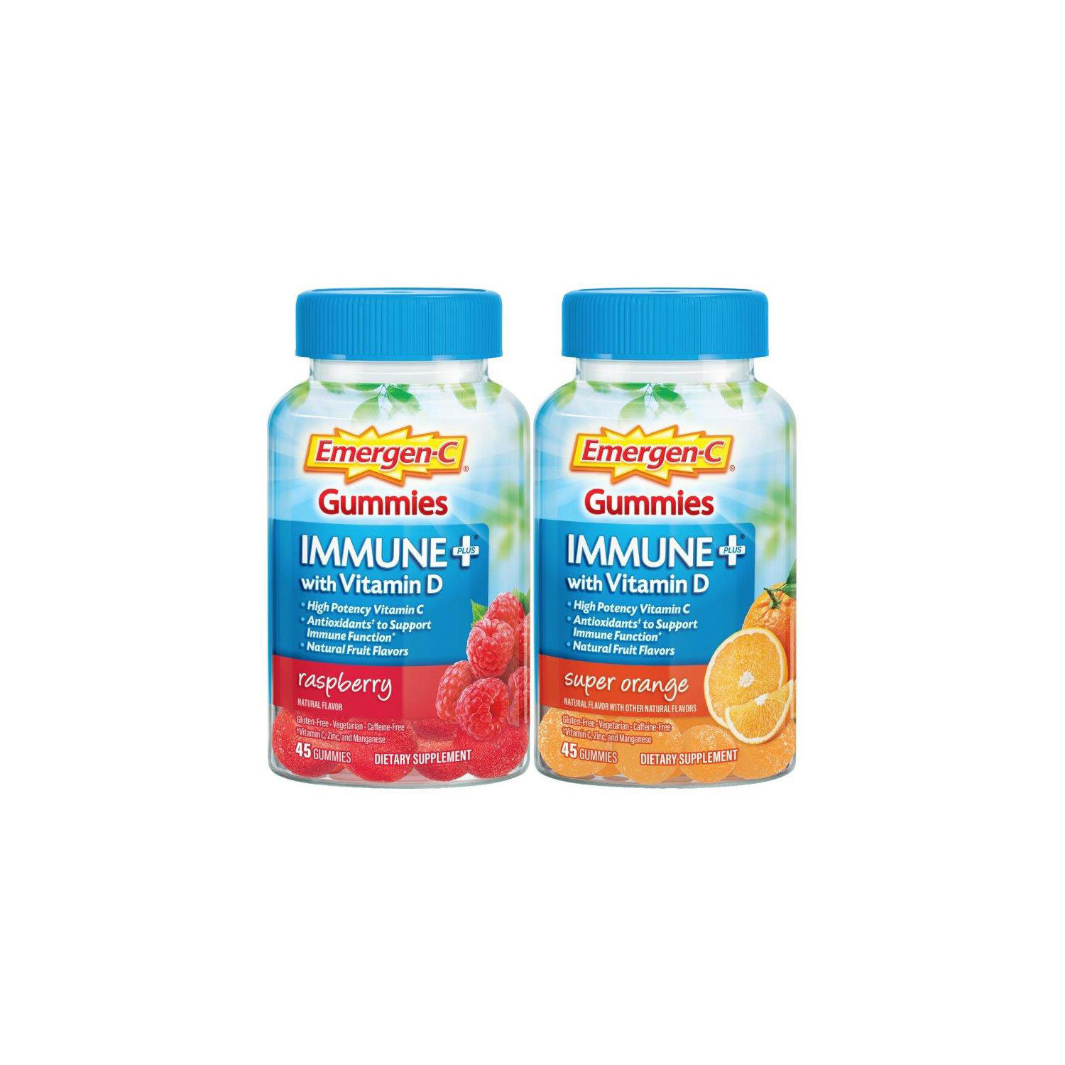 Emergen-C Immune+ Gummies With Vitamin D, Raspberry and Super Orange (2 pk., 45 ct./pk.)
