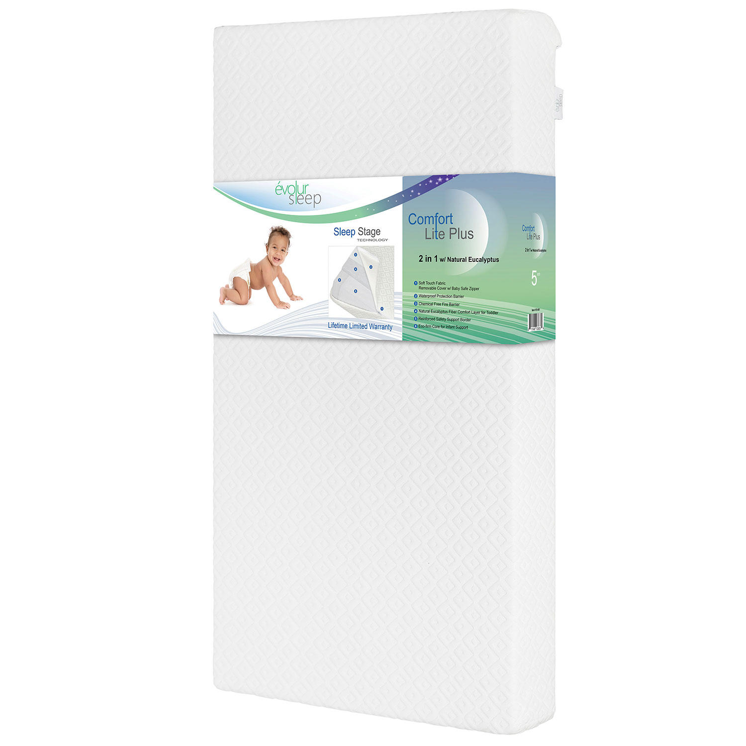 Evolur Sleep Comfort Lite Plus With Natural Eucalyptus Crib And Toddler Mattress