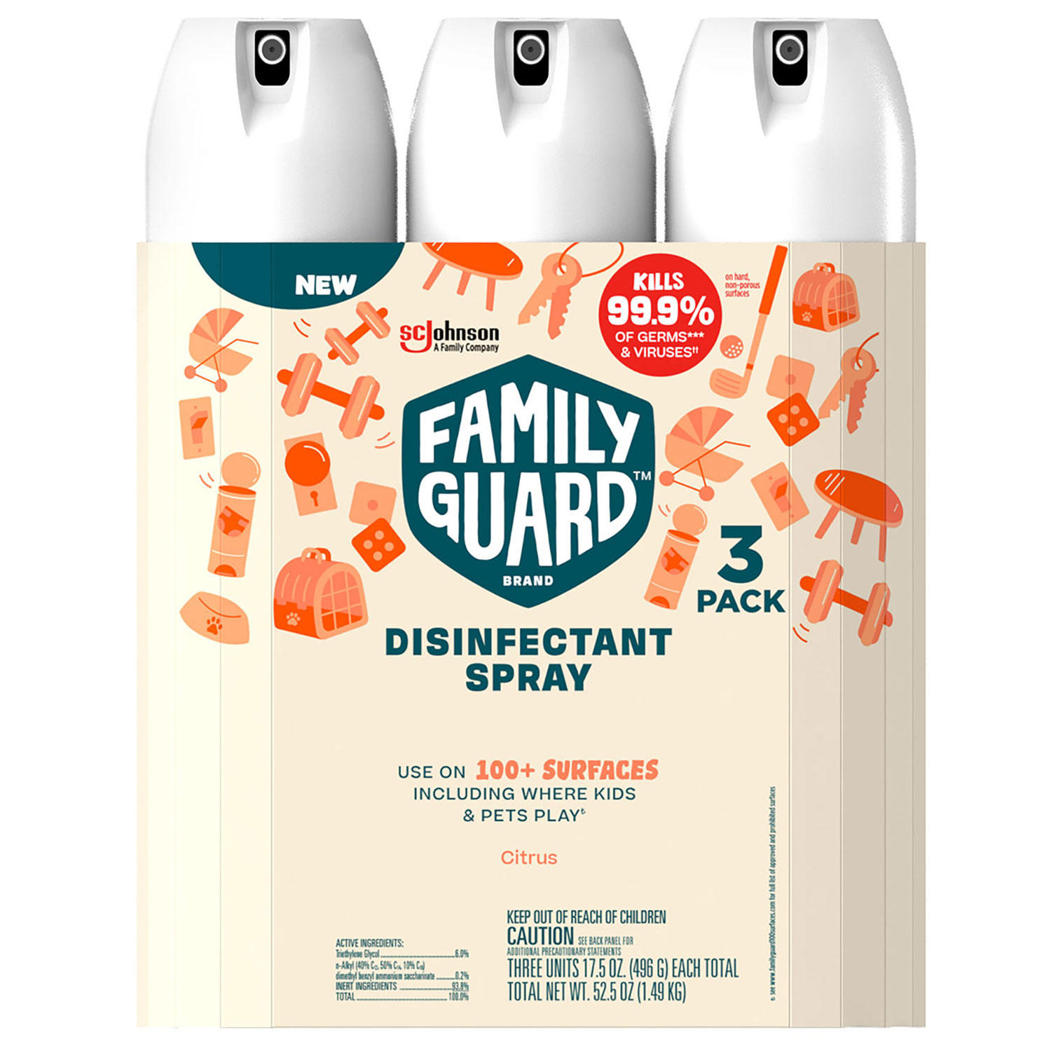 Family Guard Disinfectant Spray, Citrus (17.5 oz., 3 pk.)