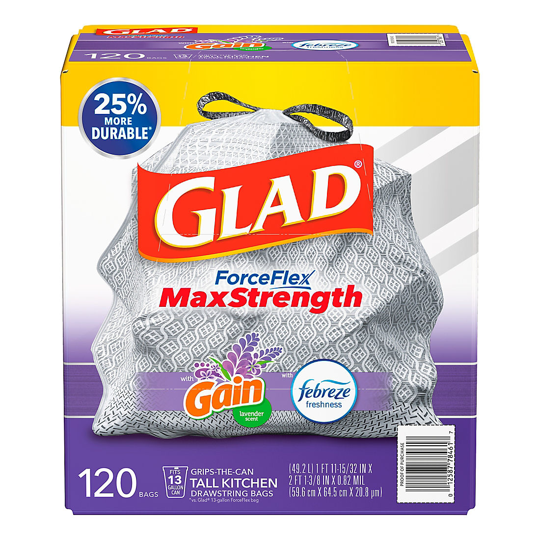 Glad ForceFlex OdorShield Lavender Drawstring Plastic Trash Bags, 120 ct./13 gal.