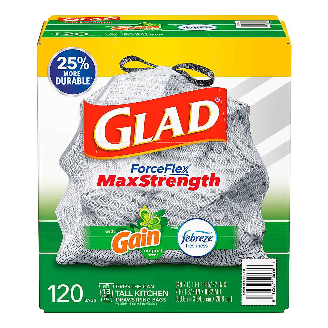 Glad ForceFlex Tall Kitchen Bags with Gain Odorshield, 120 ct./13 gal.