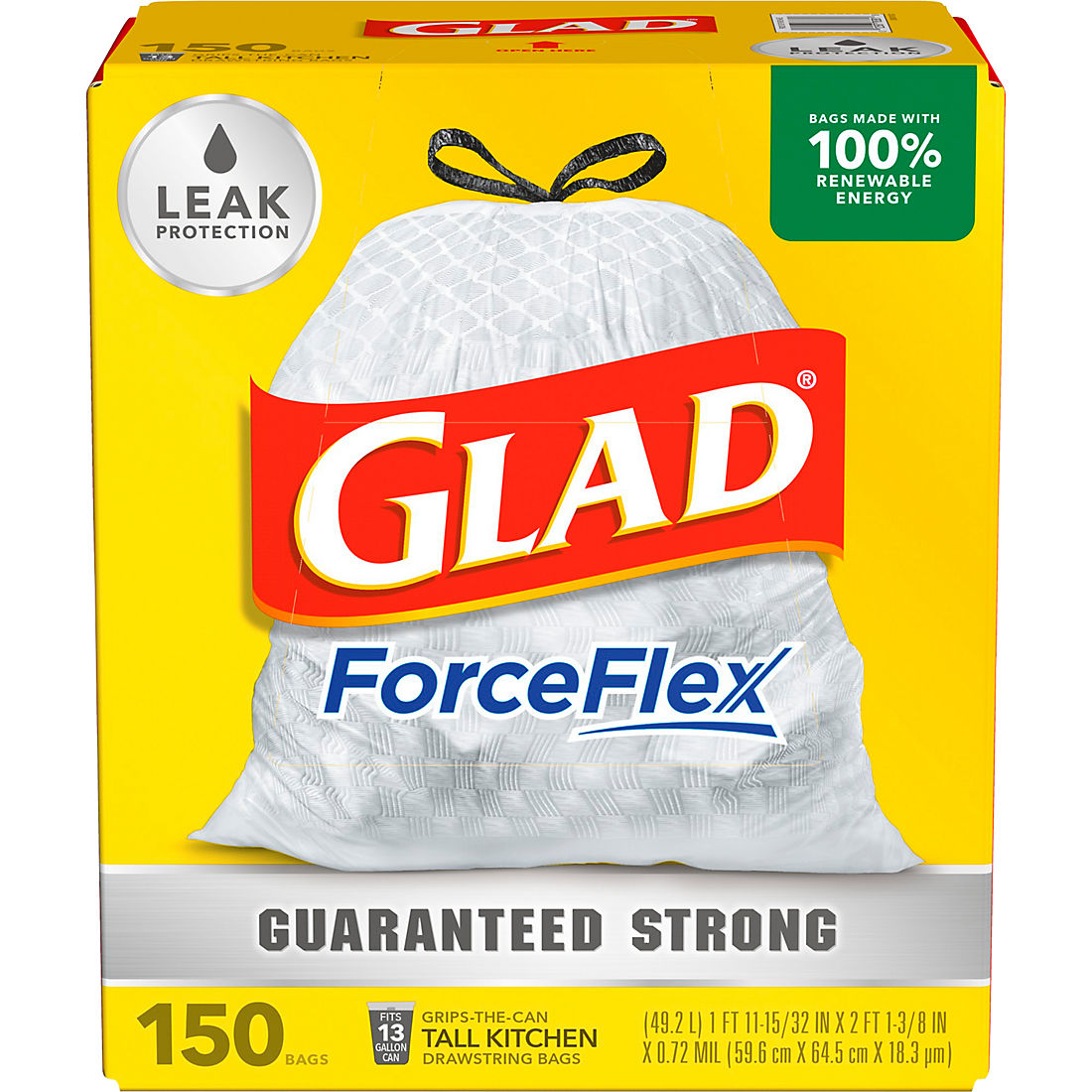 Glad Tall Kitchen Drawstring Plastic Trash Bags - White, 150 ct./13 gal.