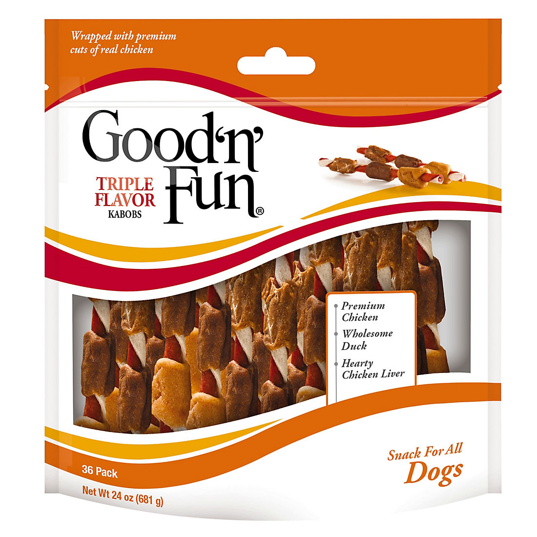 Good 'n' Fun Triple Flavor Kabobs Rawhide Dog Treats, 24 oz./36 ct.