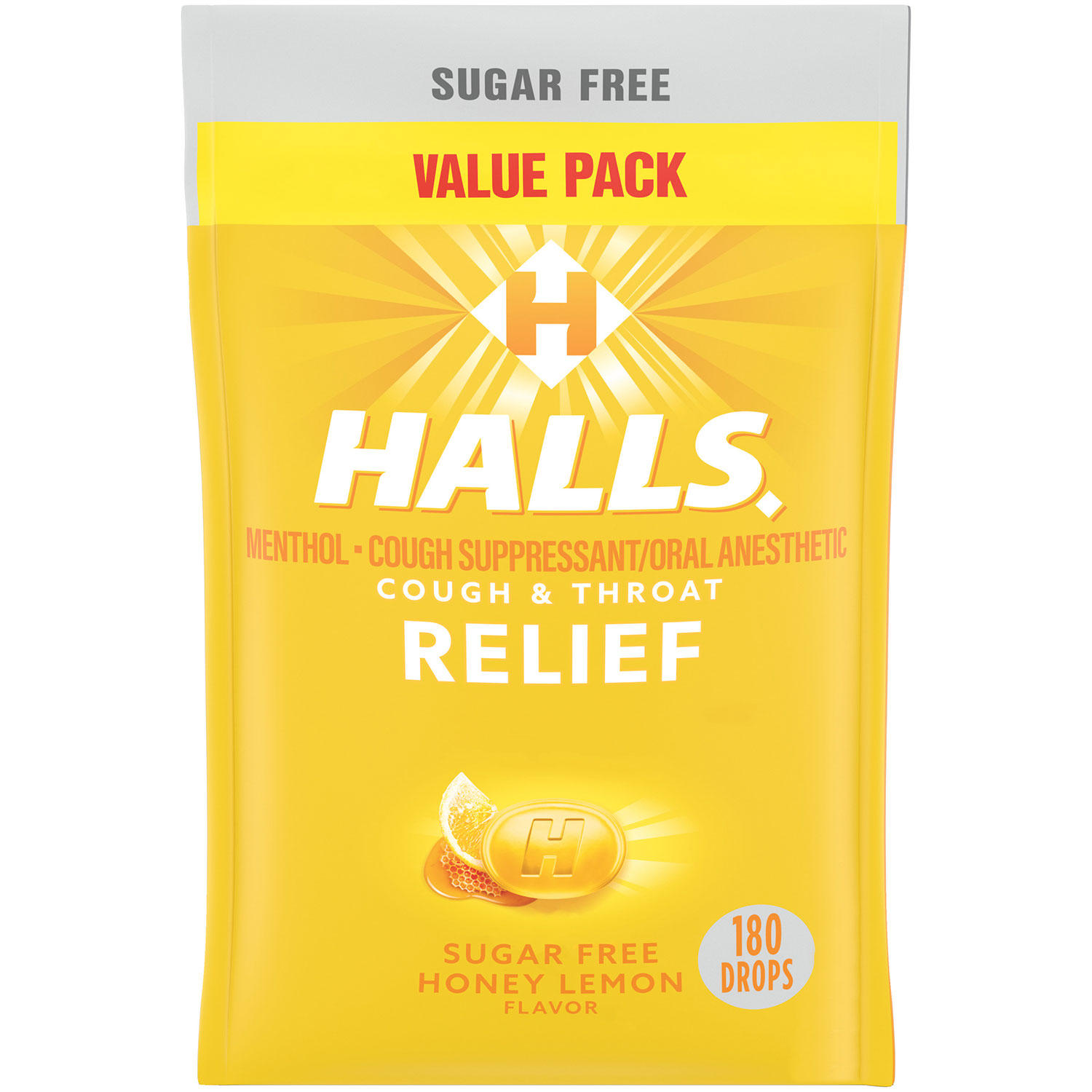 Halls Relief Honey Lemon Sugar-Free Cough Drops, Value Pack (180 ct.)