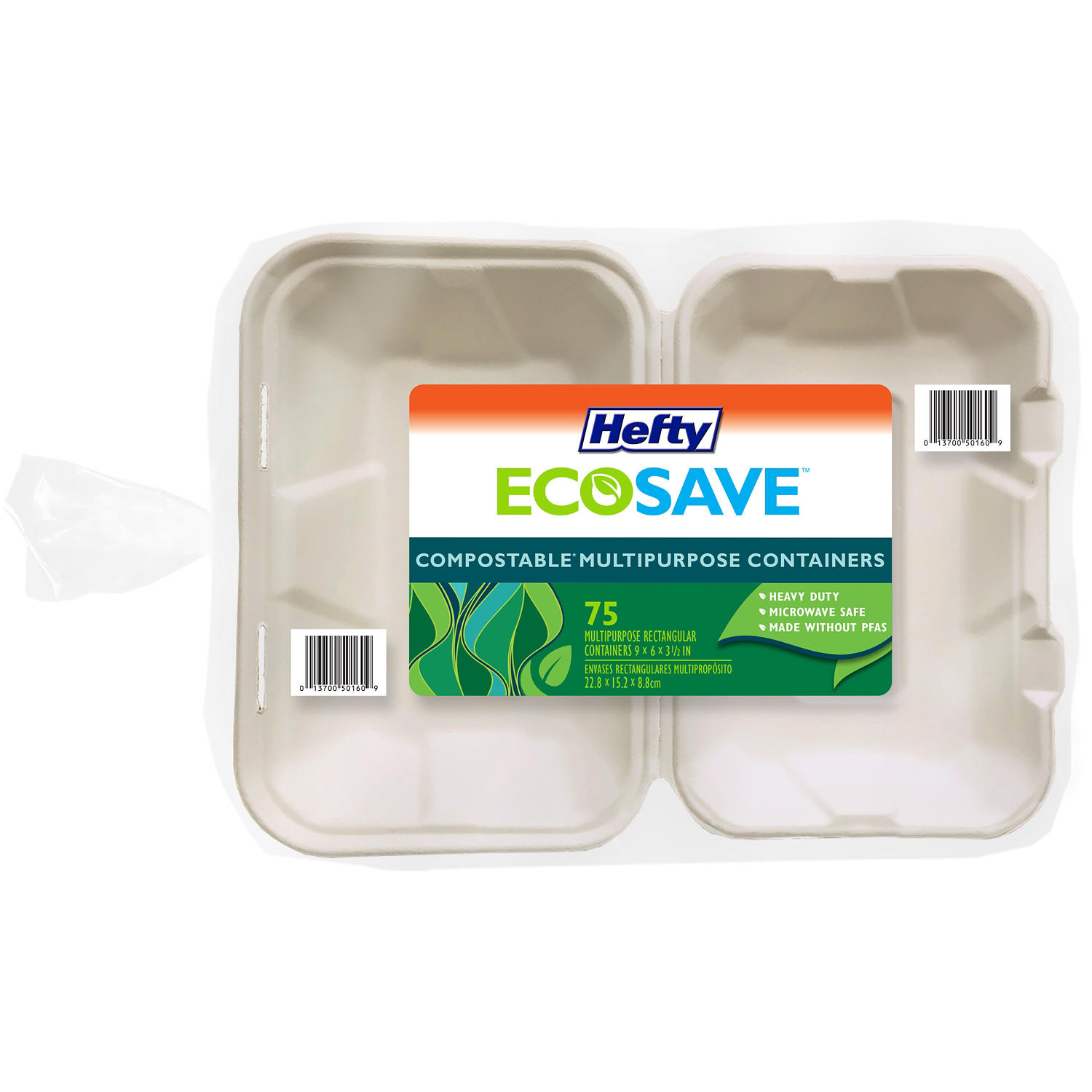 Hefty ECOSAVE Hoagie Hinged Lid Container (9" x 6" , 75 ct.)