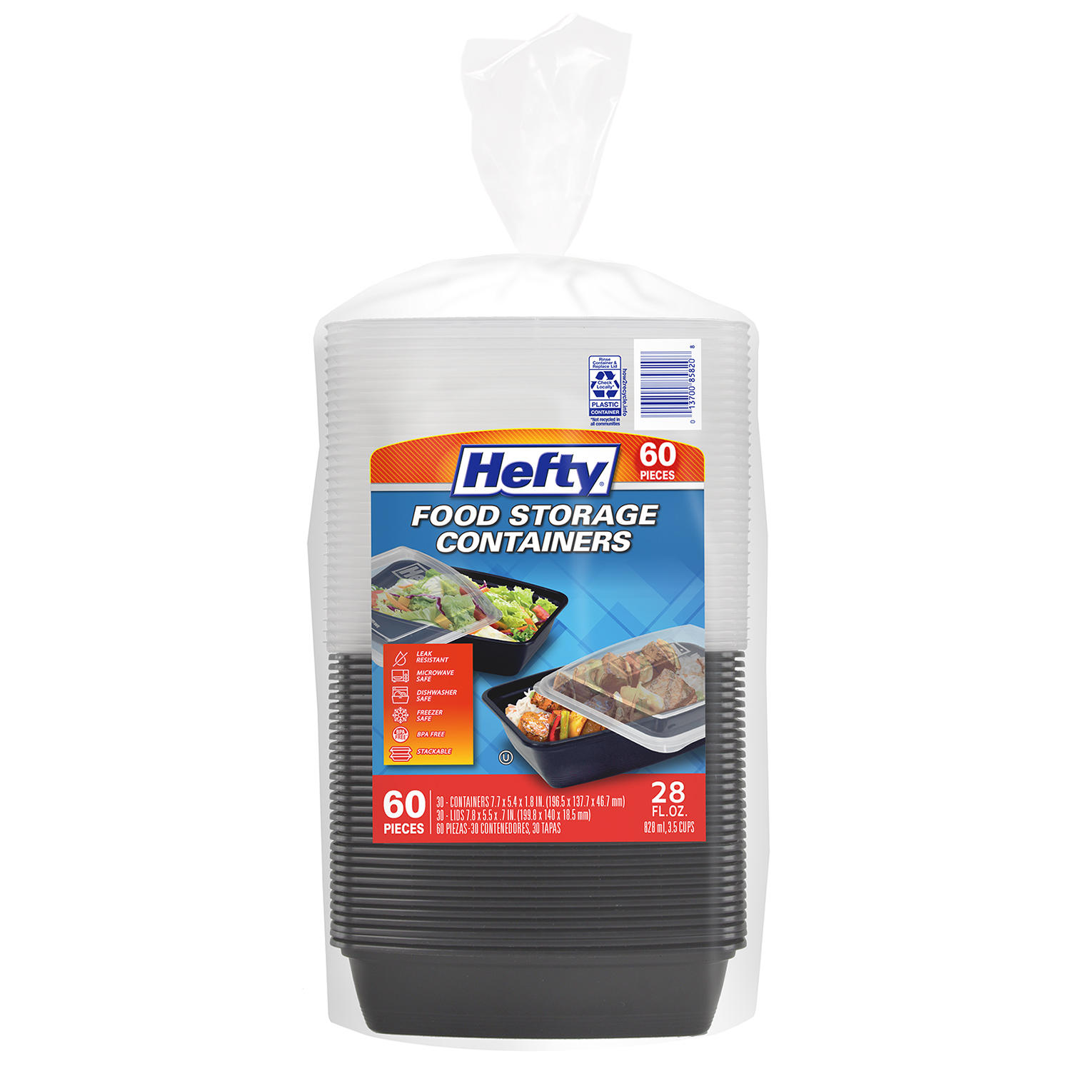 Hefty Food Storage Containers w/ Lid (28 oz., 60 pc.)