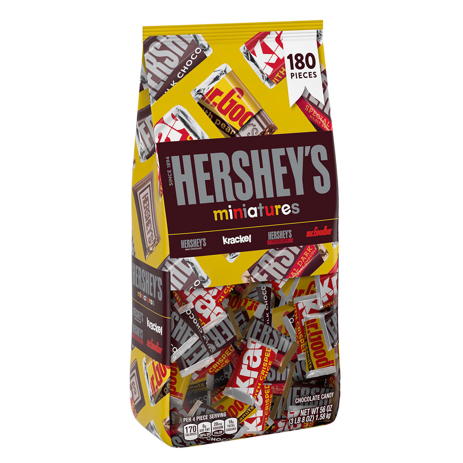 HERSHEY'S Miniatures Assorted Milk and Dark Chocolate Candy Bars, Individually Wrapped, Bulk Bag (56 oz., 180 Pieces)