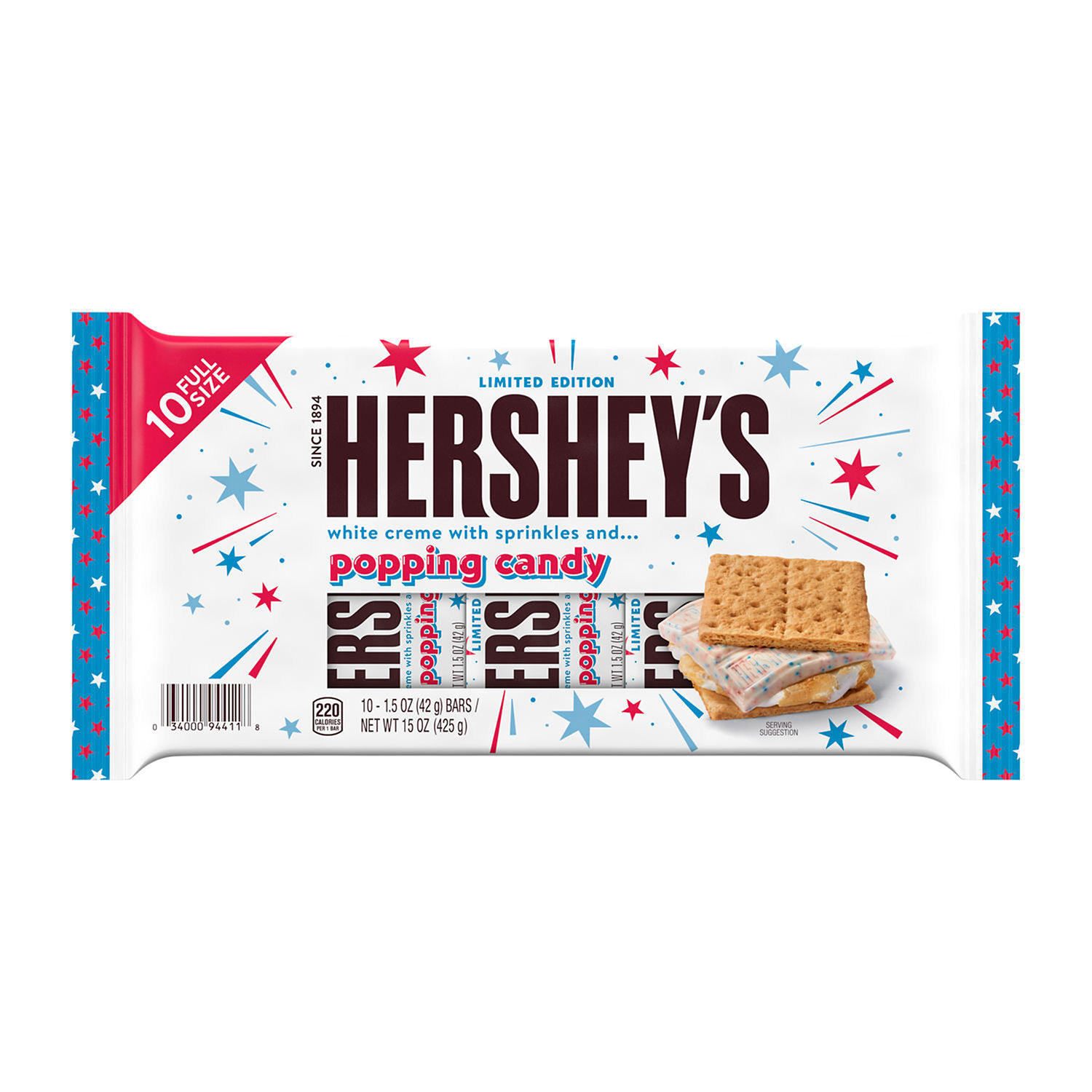 HERSHEY'S White Creme with Sprinkles And Popping Candy Standard Bar (1.5 oz., 10 pk.)