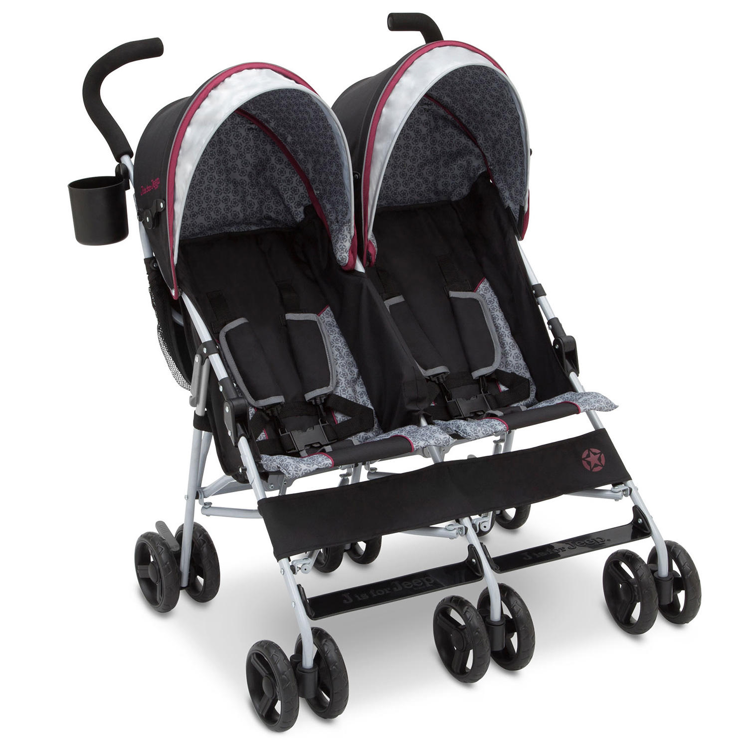 J is for Jeep Brand Scout Double Stroller, Lunar Burgundy