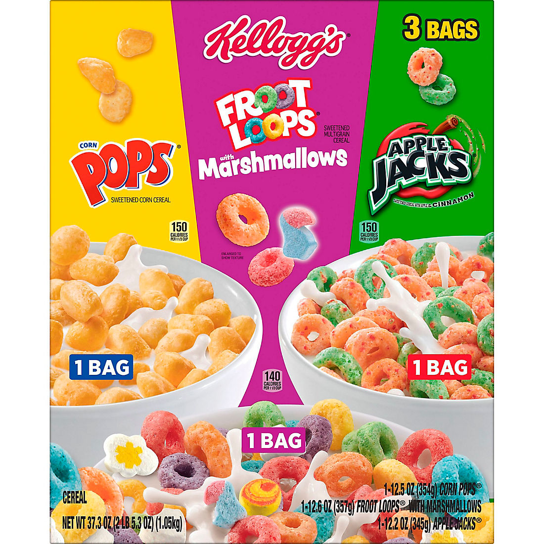 Kelloggs Breakfast Cereal Family Size Variety Pack, 3 pk.