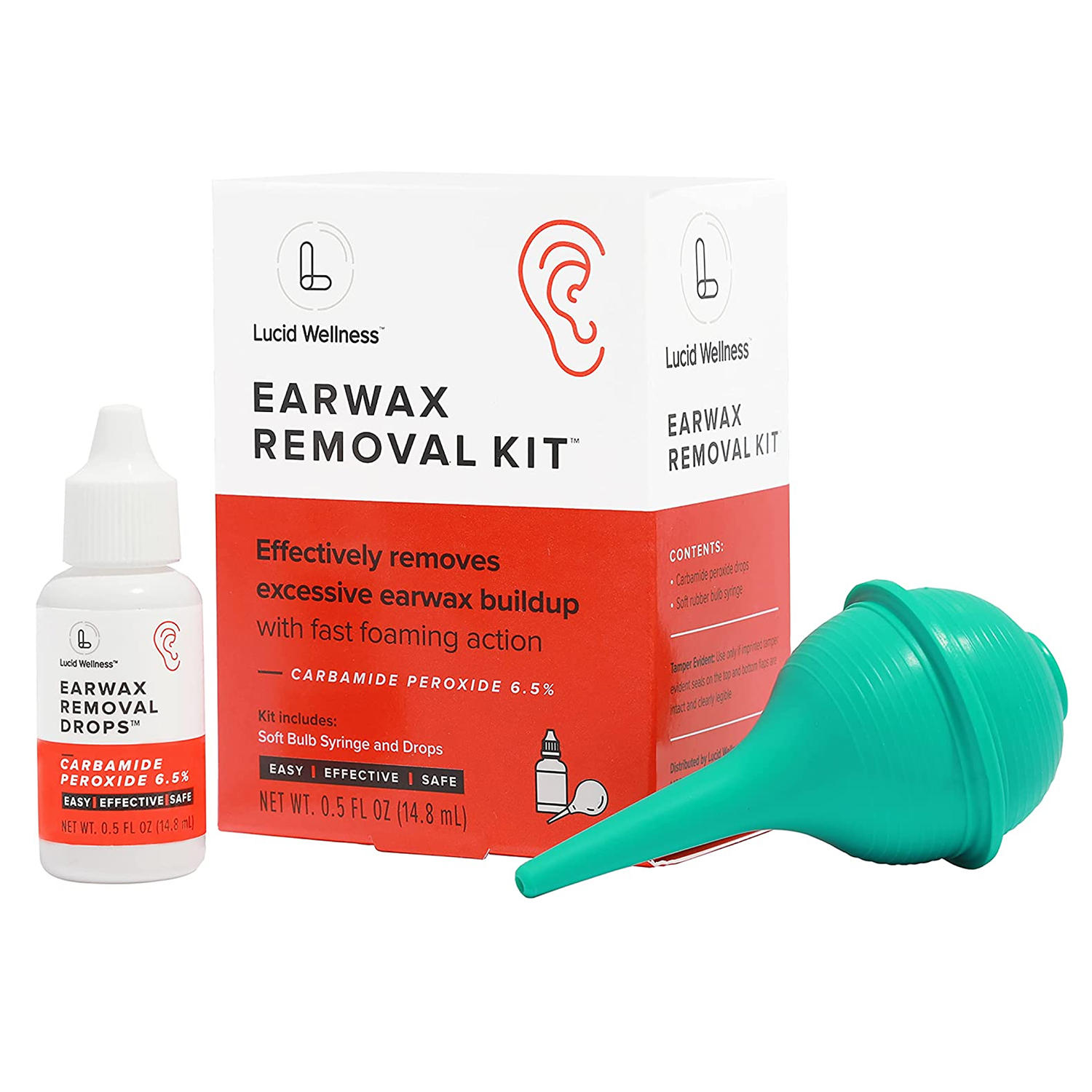 Lucid Ear Wax Removal Kit with 6.5% Carbamide Peroxide Drops (0.5 oz.)