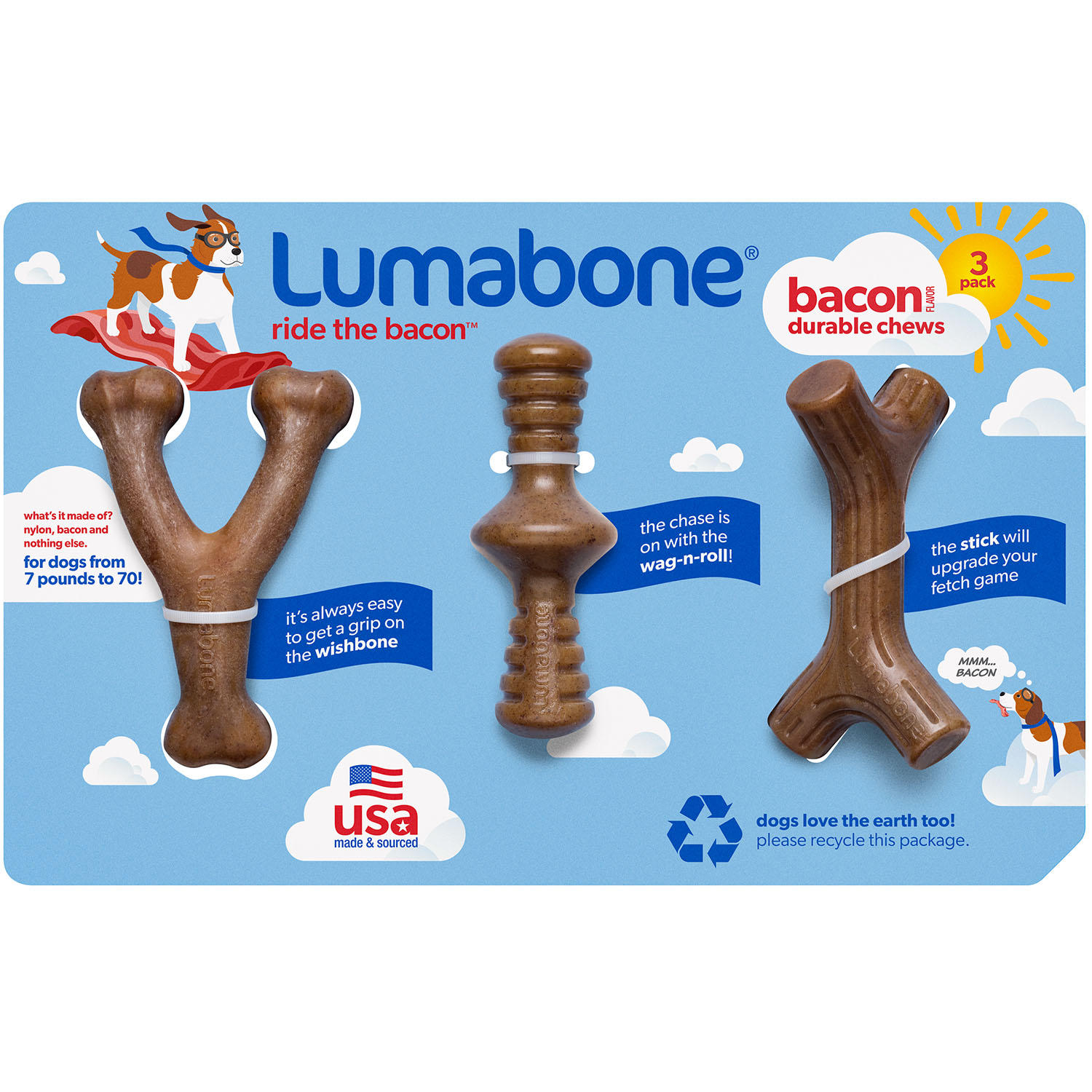 Lumabone Durable Chew Toys, Bacon Flavored (3 pk.)