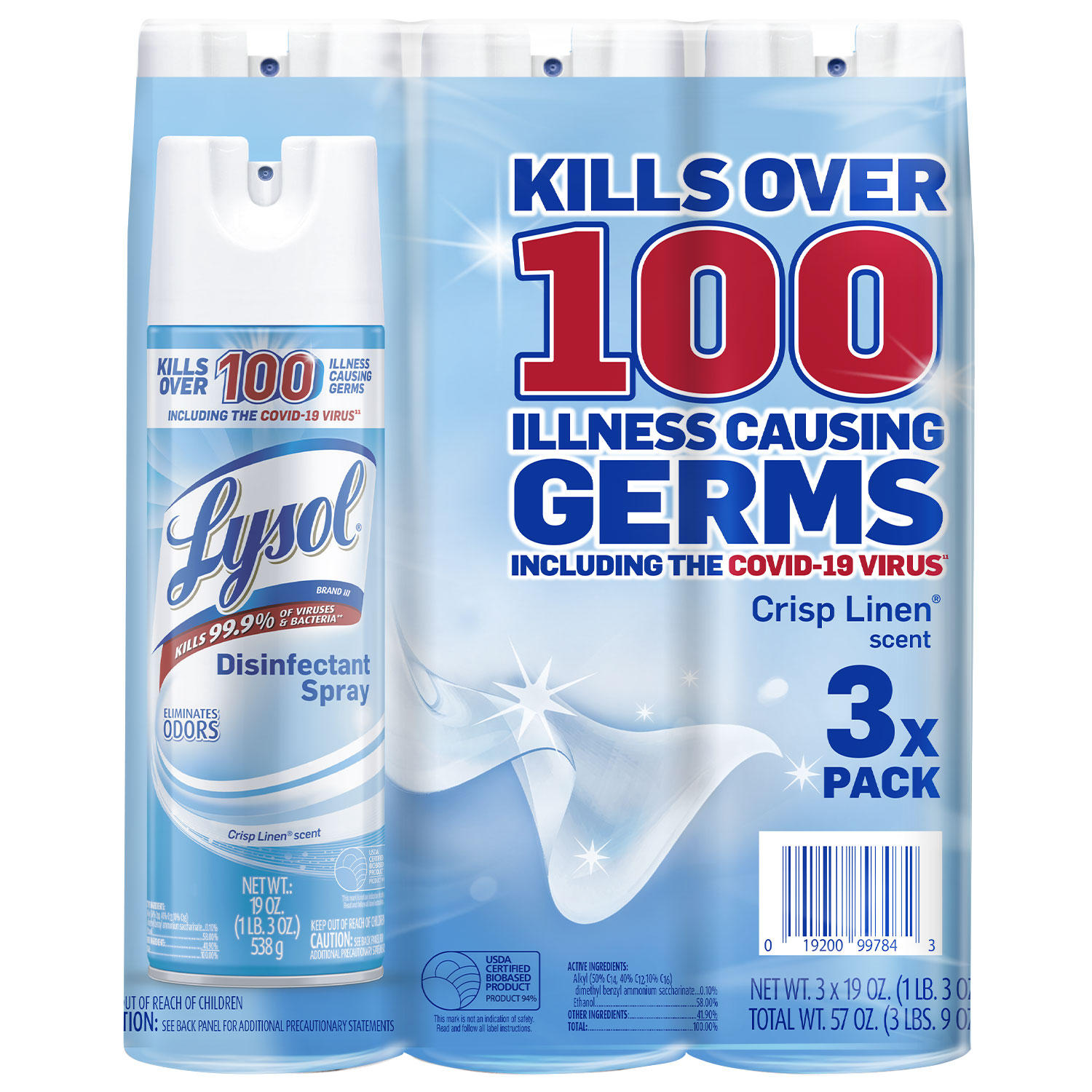 Lysol Disinfectant Spray, Crisp Linen Scent (19 oz., 3 pk.)