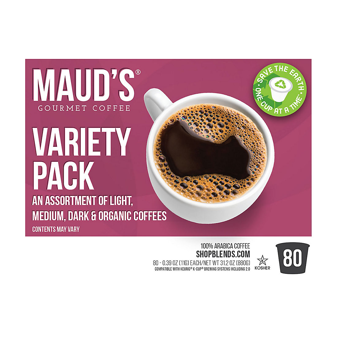 Maud's 9 Flavor Original Coffee Variety Pack, Solar Energy Produced Recyclable Pods, 80 ct.