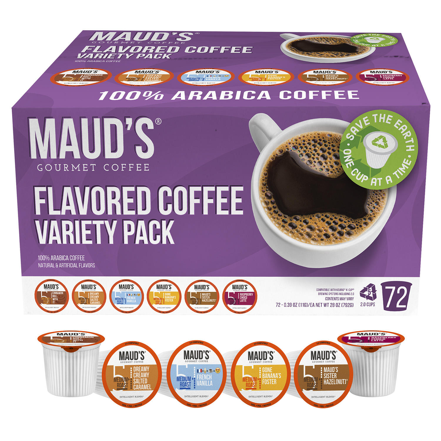 Maud's Gourmet 100% Arabica Flavored Coffee, Variety Pack (72 ct.)