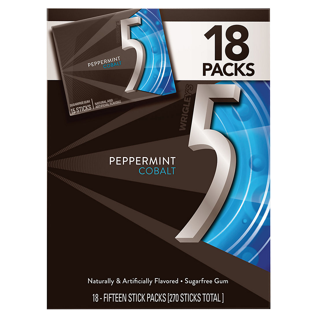 5 Gum Peppermint Cobalt Sugar-Free Mint Chewing Gum, 18 pk.