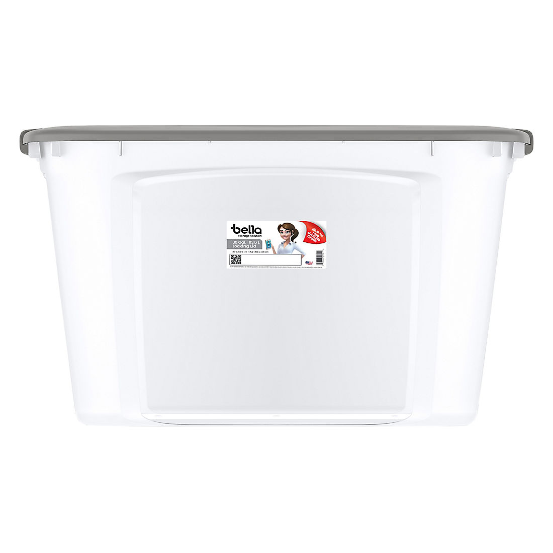 Bella Storage Solution 30 Gallon Locking Lid Storage Container - Clear Base & Sharkskin Lid