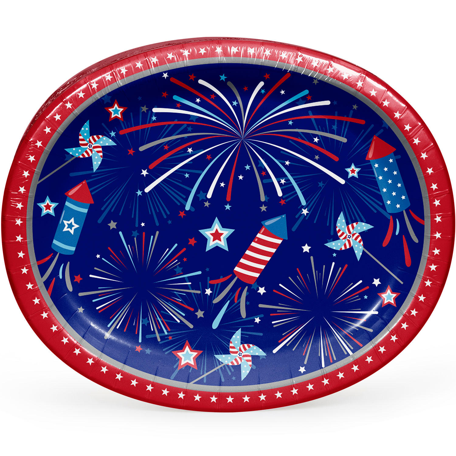 Member's Mark 4th of July Fireworks Fun Oval Plates, 10" x 12" (50 ct.)