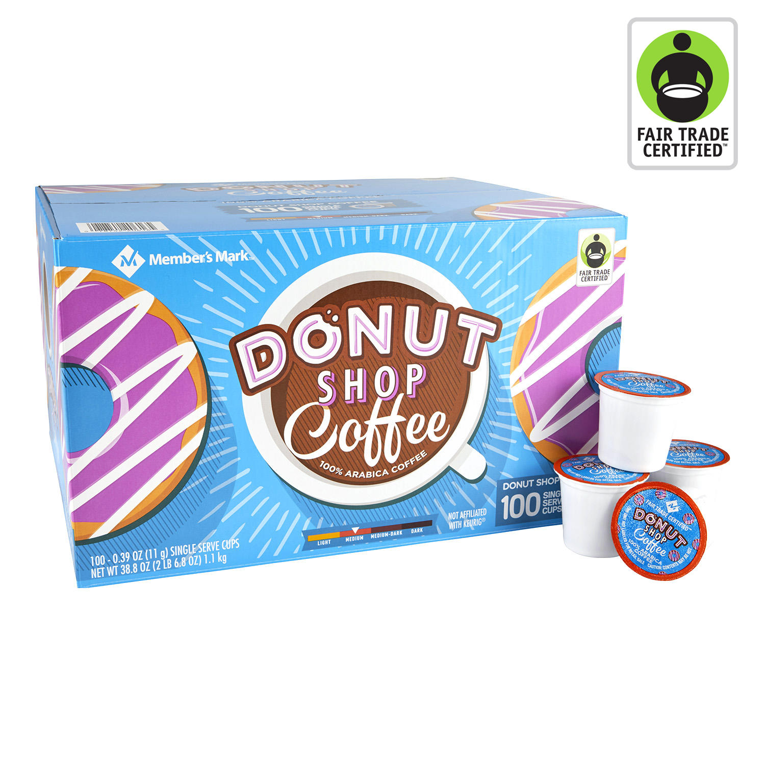 Member’s Mark Fair Trade Certified Donut Shop Coffee, Single Serve Cups (100 ct.)