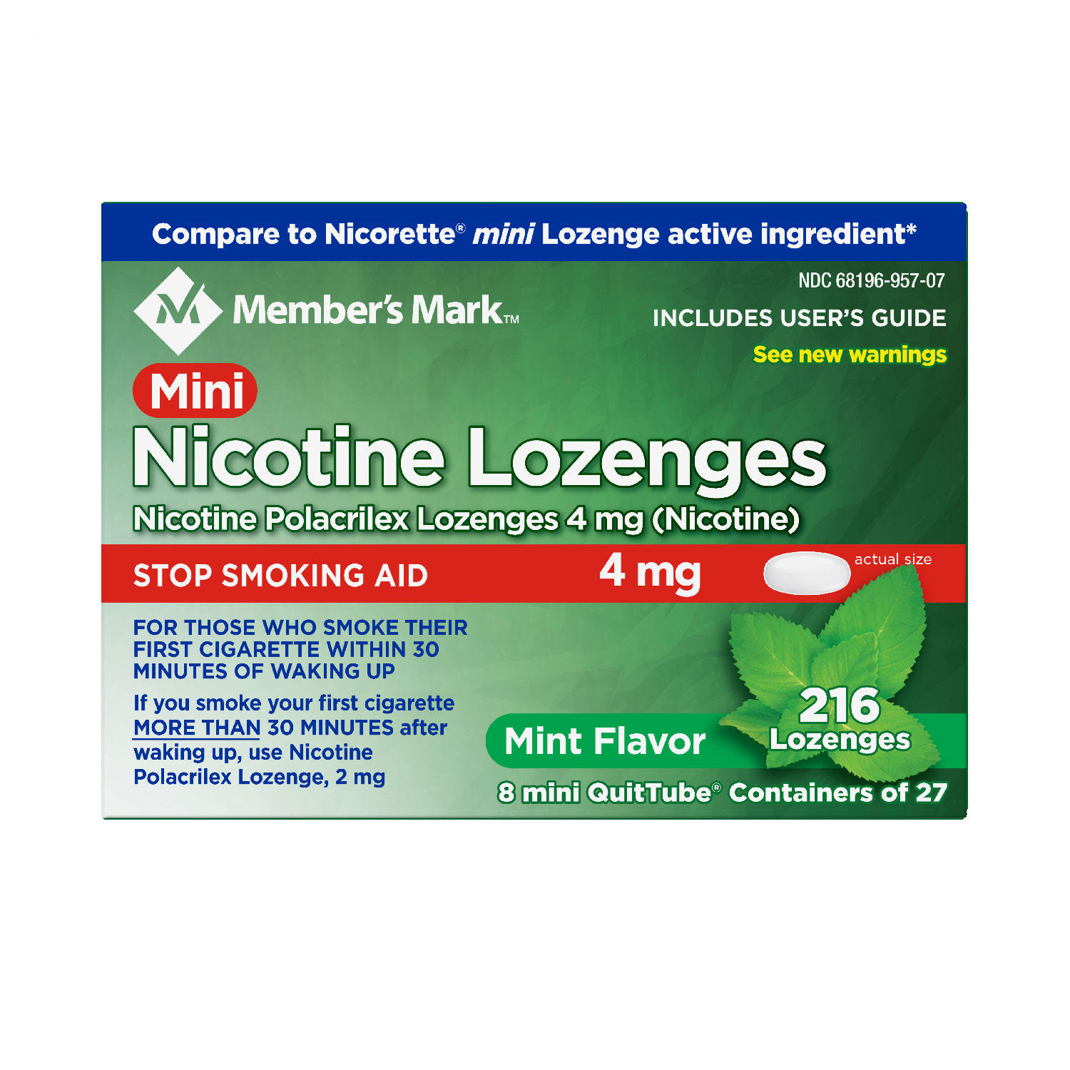 Member's Mark Mini Nicotine Lozenge 4mg, Mint Flavor (216 ct.)