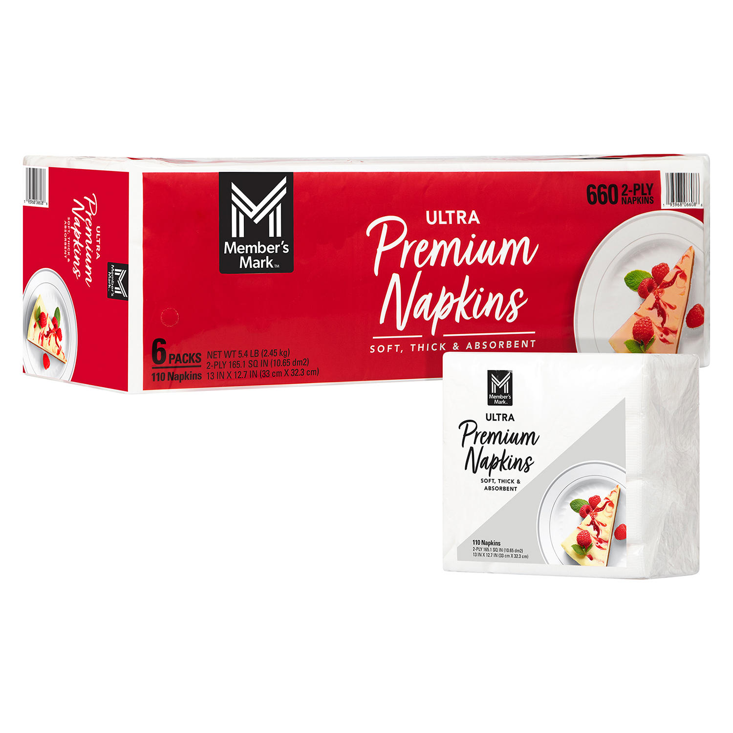 Member's Mark Premium White 2-Ply Napkins, 13" x 12.7" (110/pk., 6 pk)