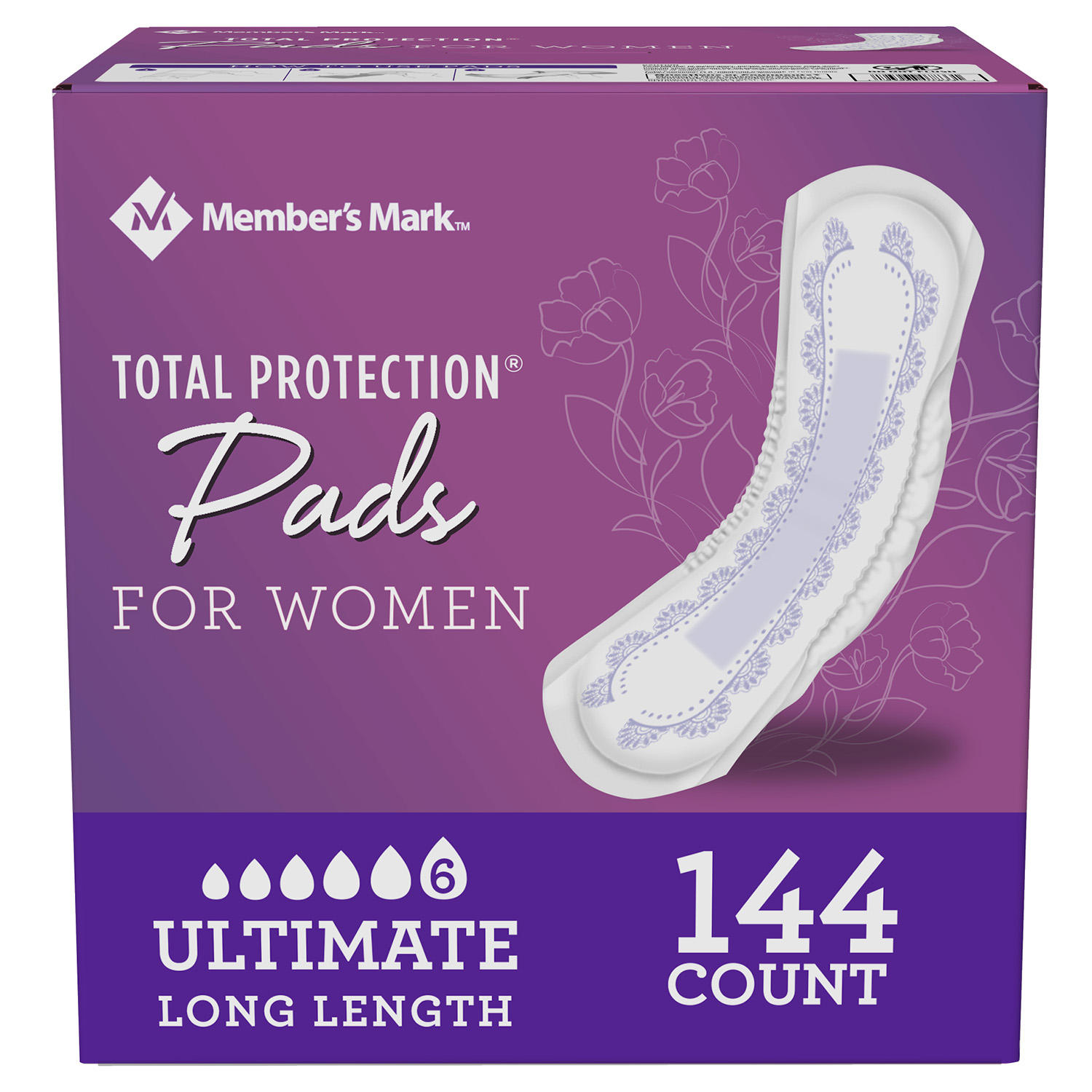 Member's Mark Total Protection Pads for Women, Ultimate - Long Length (144 ct.)
