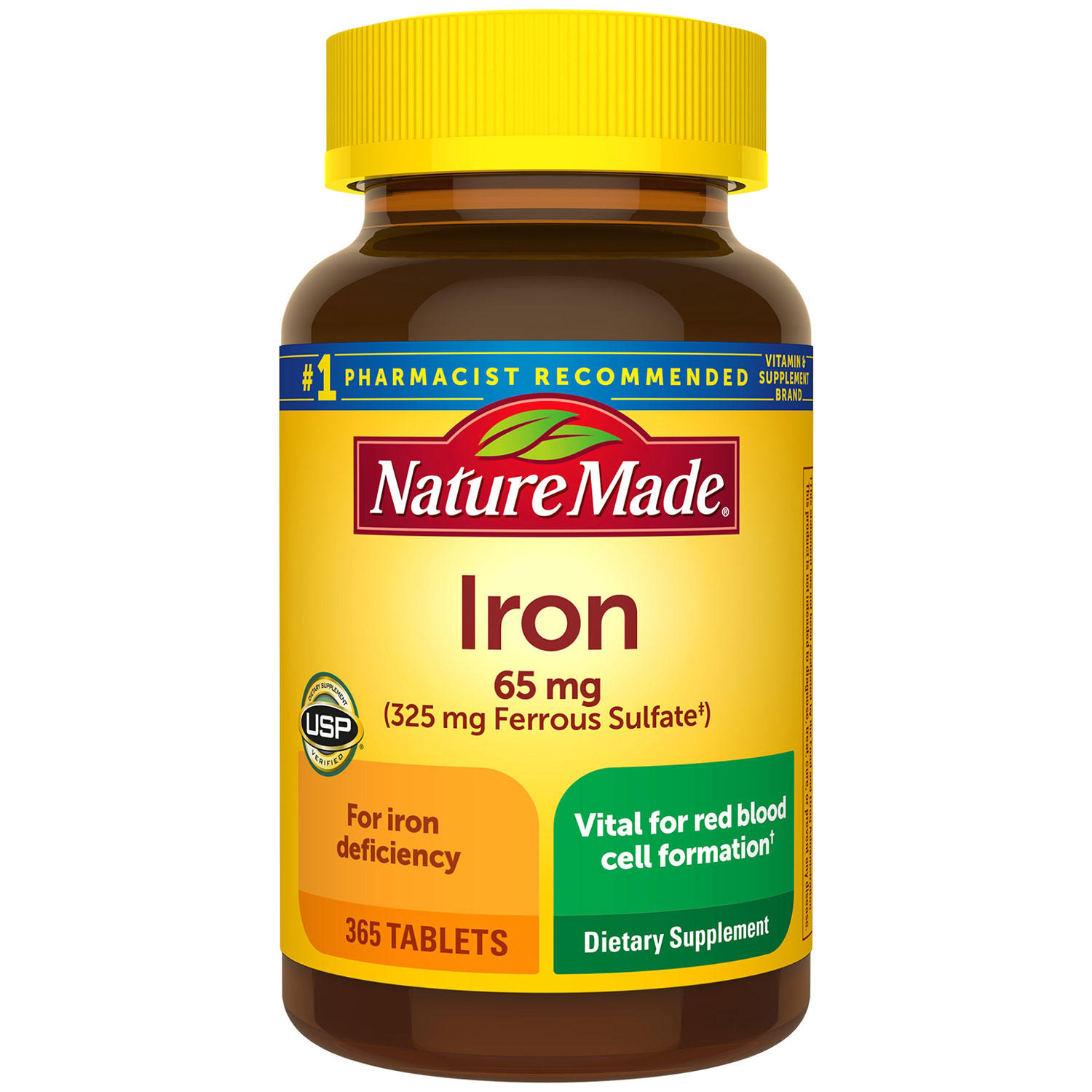 Nature Made Iron 65 mg (from Ferrous Sulfate) Tablets for Red Blood Cell Formation (365 ct.)