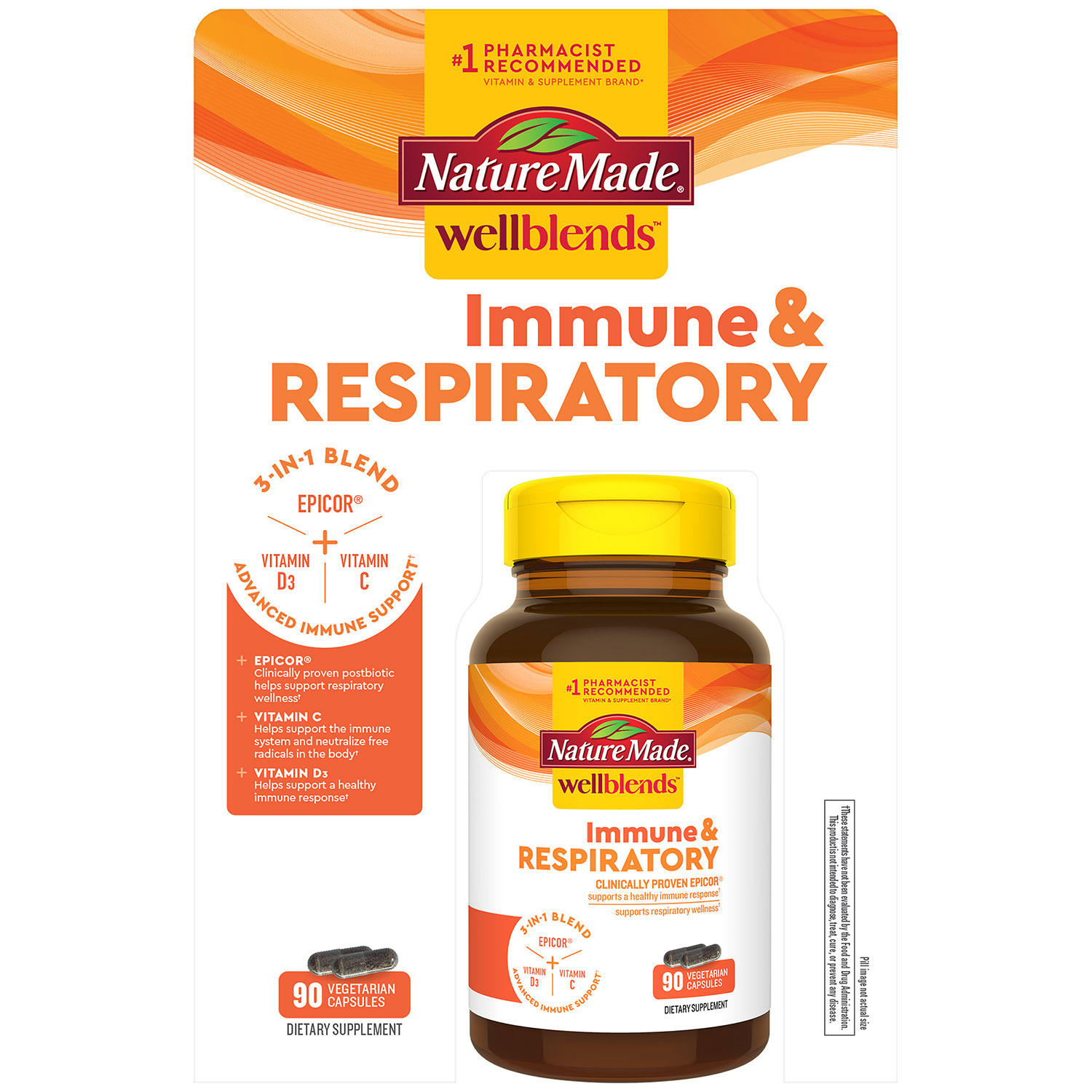 Nature Made WellBlends Immune & Respiratory Vegetarian Capsules, 3-in-1 blend (90 ct.)