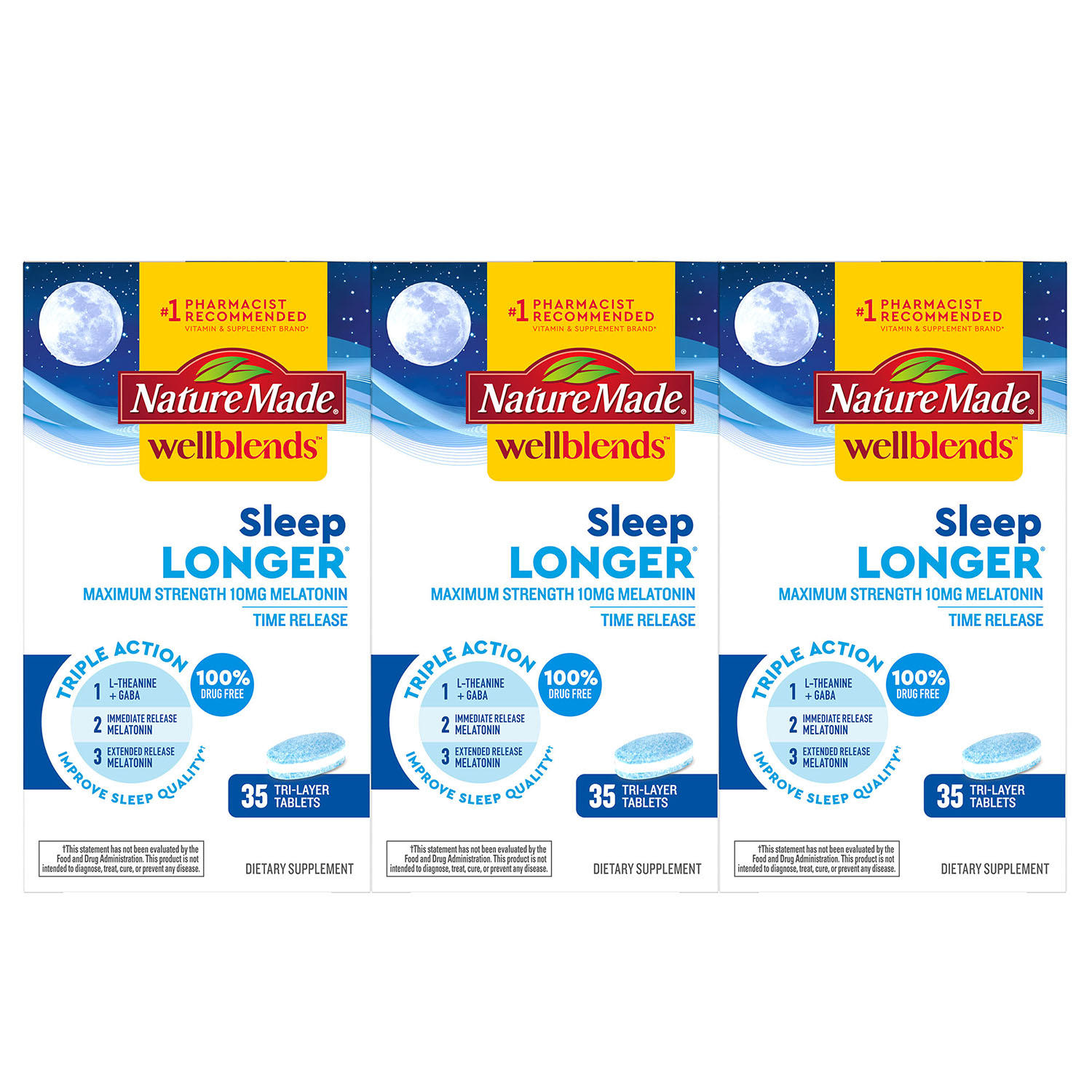 Nature Made Wellblends Sleep Longer Triple Action Tablets (3 pk., 35 ct./pk.)