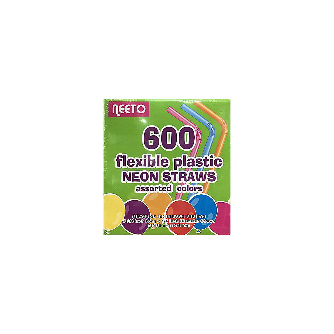 Neeto Flexible Plastic Neon Straws, 600 ct. - Multicolor