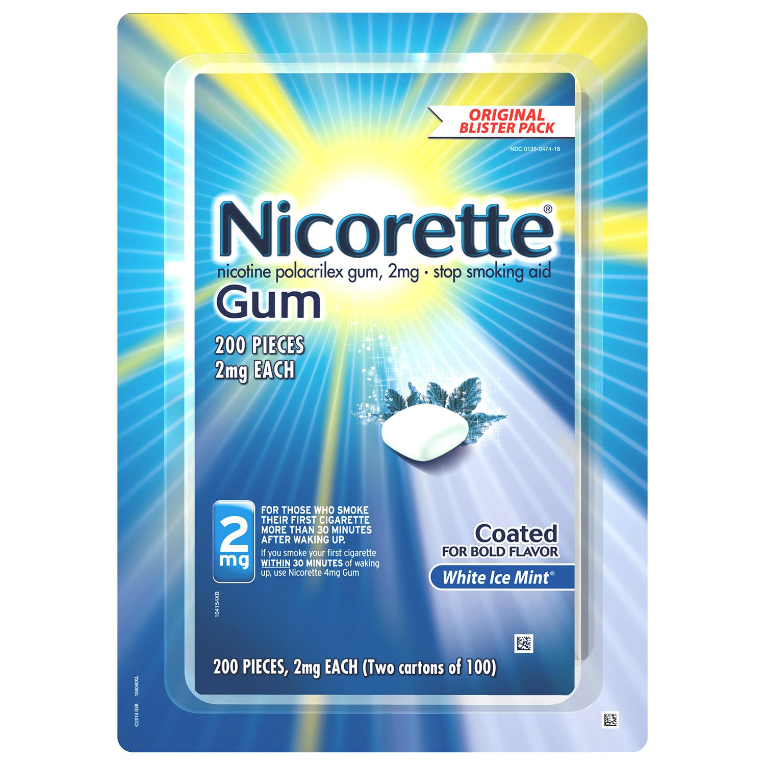 Nicorette 2 mg. Gum, White Ice Mint (2 pk., 100 ct./pk.)