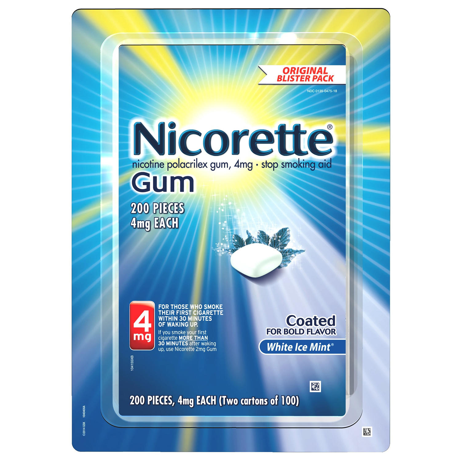 Nicorette 4mg Gum, White Ice Mint (100 ct., 2 pk.)