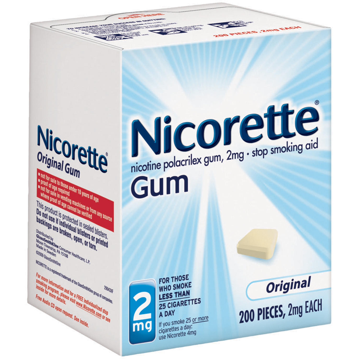 Nicorette Nicotine Polacrilex 2 mg. Original Gum, Smoking Aid (200 ct.)