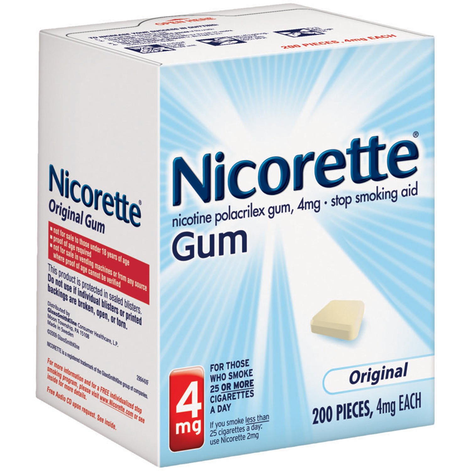 Nicorette Nicotine Polacrilex 4 mg. Original Gum, Smoking Aid (200 ct.)