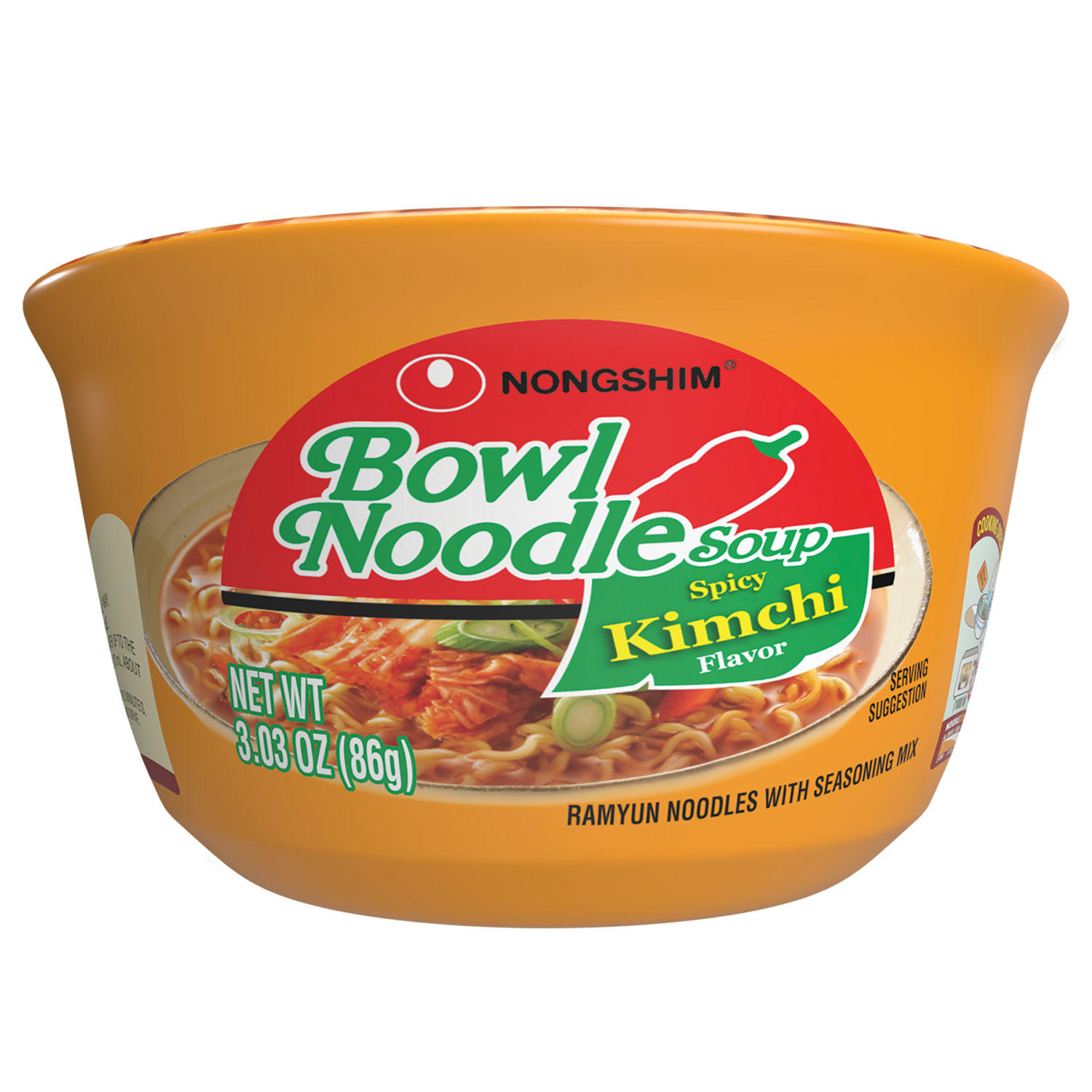 Nongshim Bowl Noodle Spicy Kimchi Ramyun Bowl (3.03 oz., 18 ct.)