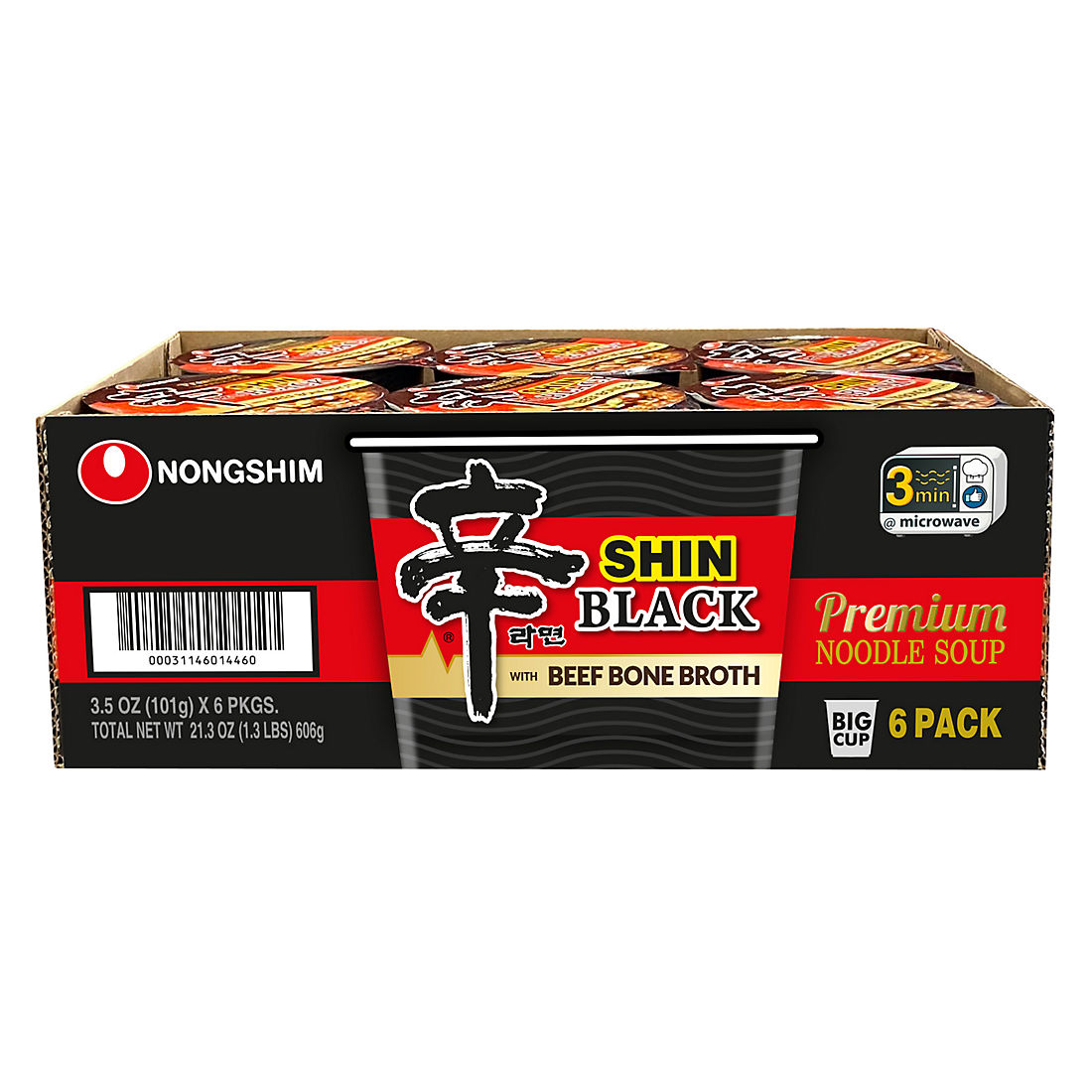 Nongshim Shin Ramyun Black Cup, 6 pk./3.5 oz.