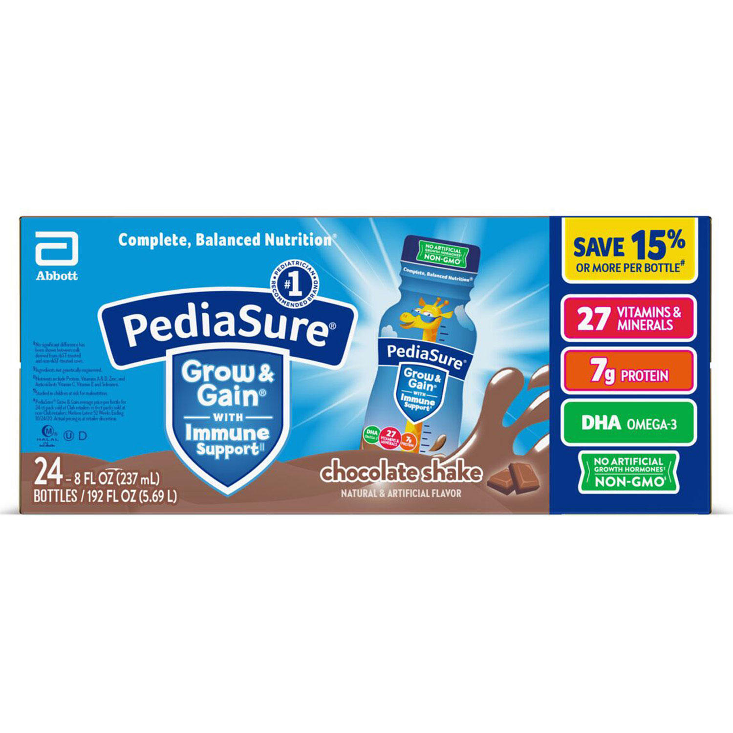 PediaSure Grow and Gain Nutrition Shake for Kids, Chocolate (8 fl. oz., 24 pk.)
