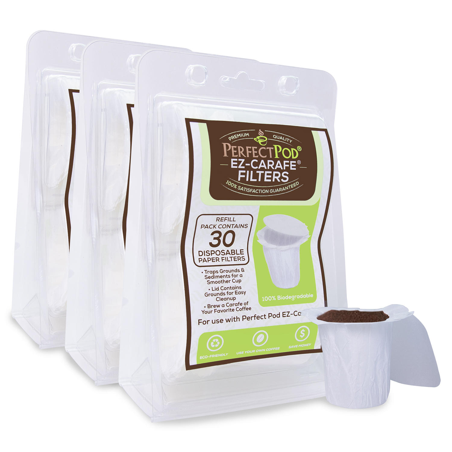 Perfect Pod EZ-Carafe Disposable Unbleached Paper Filters, 3ct.