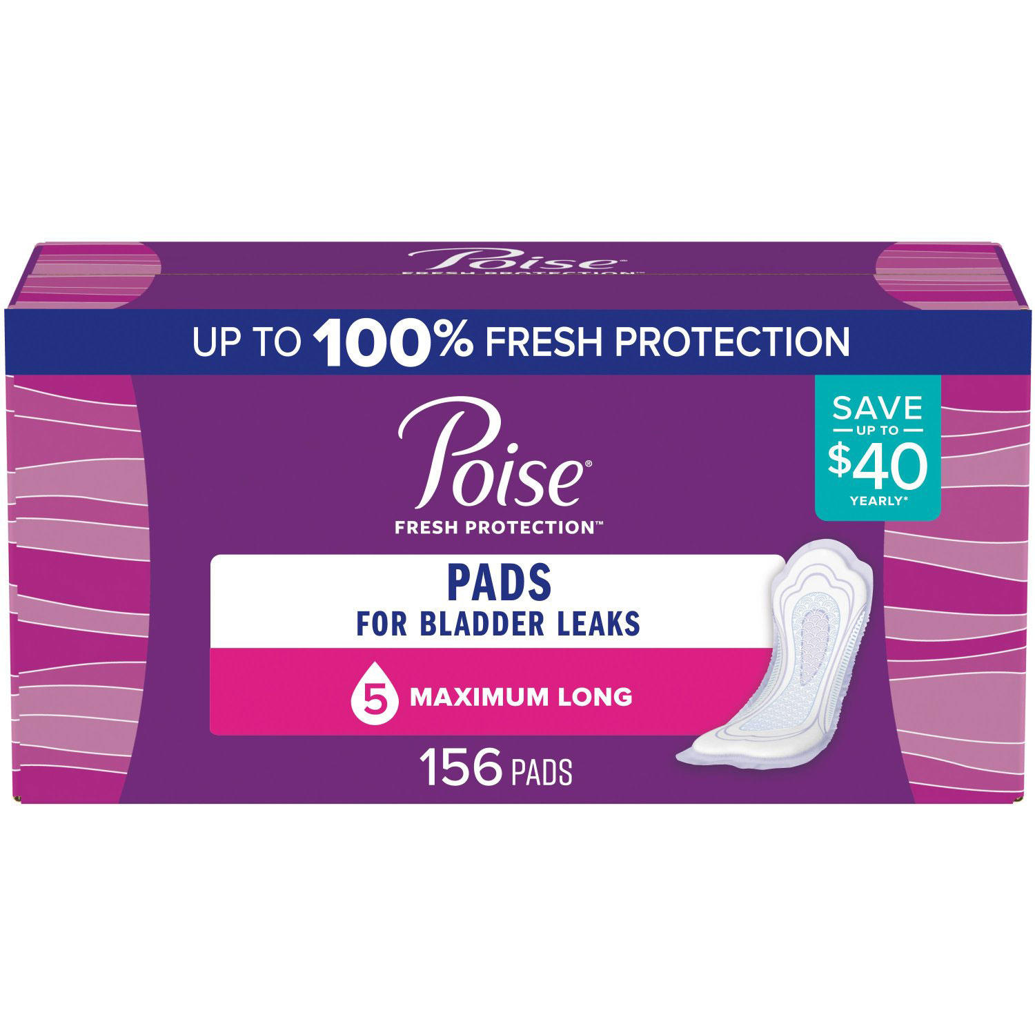 Poise Incontinence & Postpartum Pads, Maximum Absorbency, Long (156 ct.)