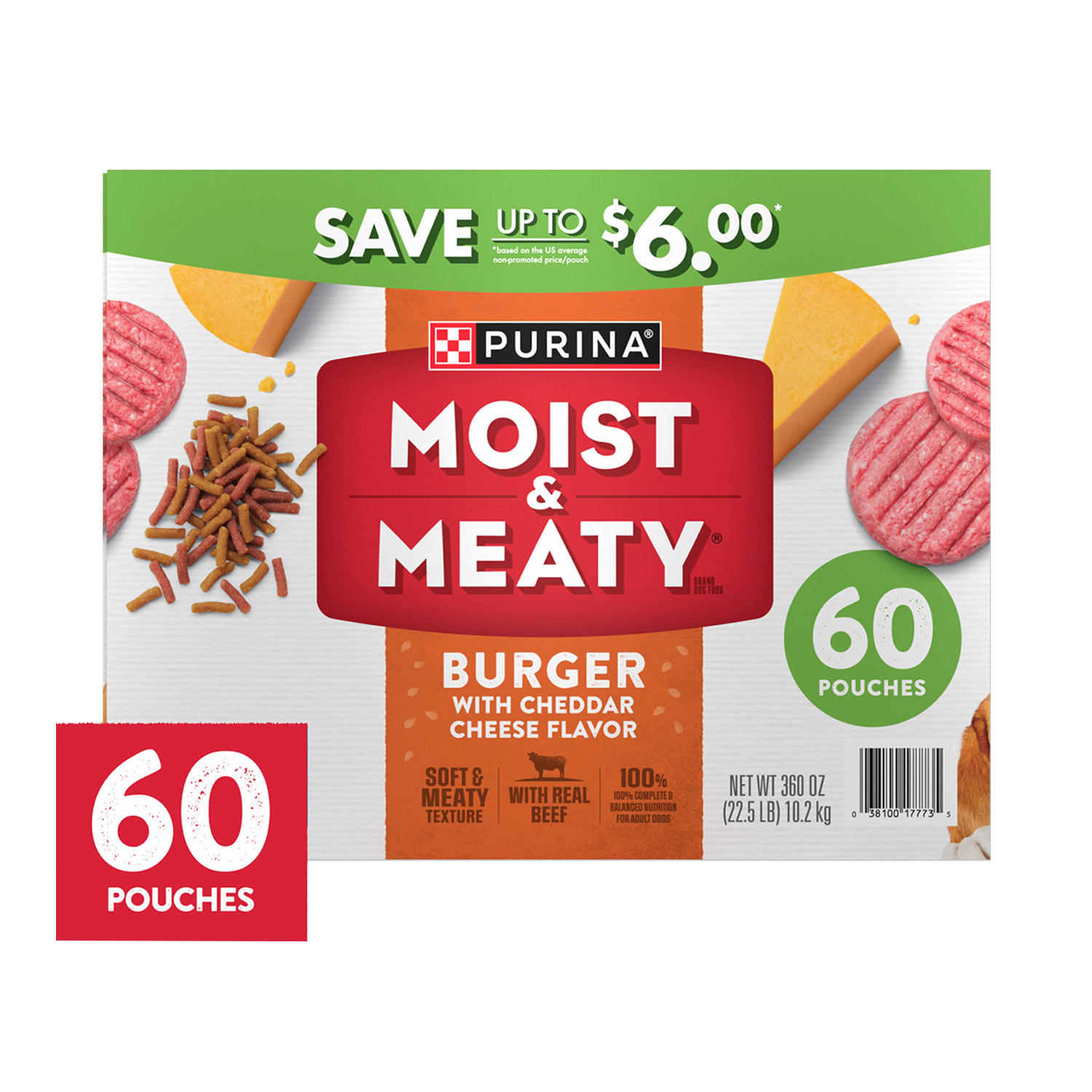 Purina Moist & Meaty Dog Food, Burger with Cheddar Cheese Flavor (6 oz., 60 ct.)