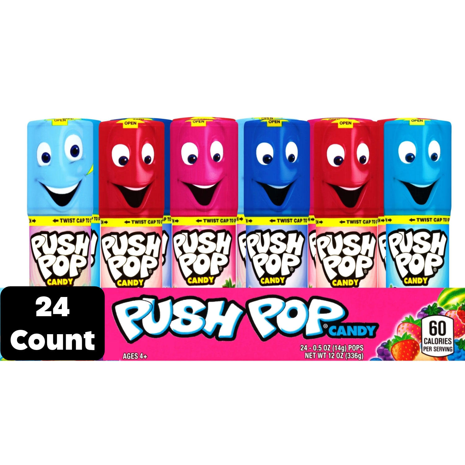 Push Pop Candy Assortment, Blue Raspberry, Watermelon, Strawberry, Cotton Candy and Mystery Flavors (24 pk.)