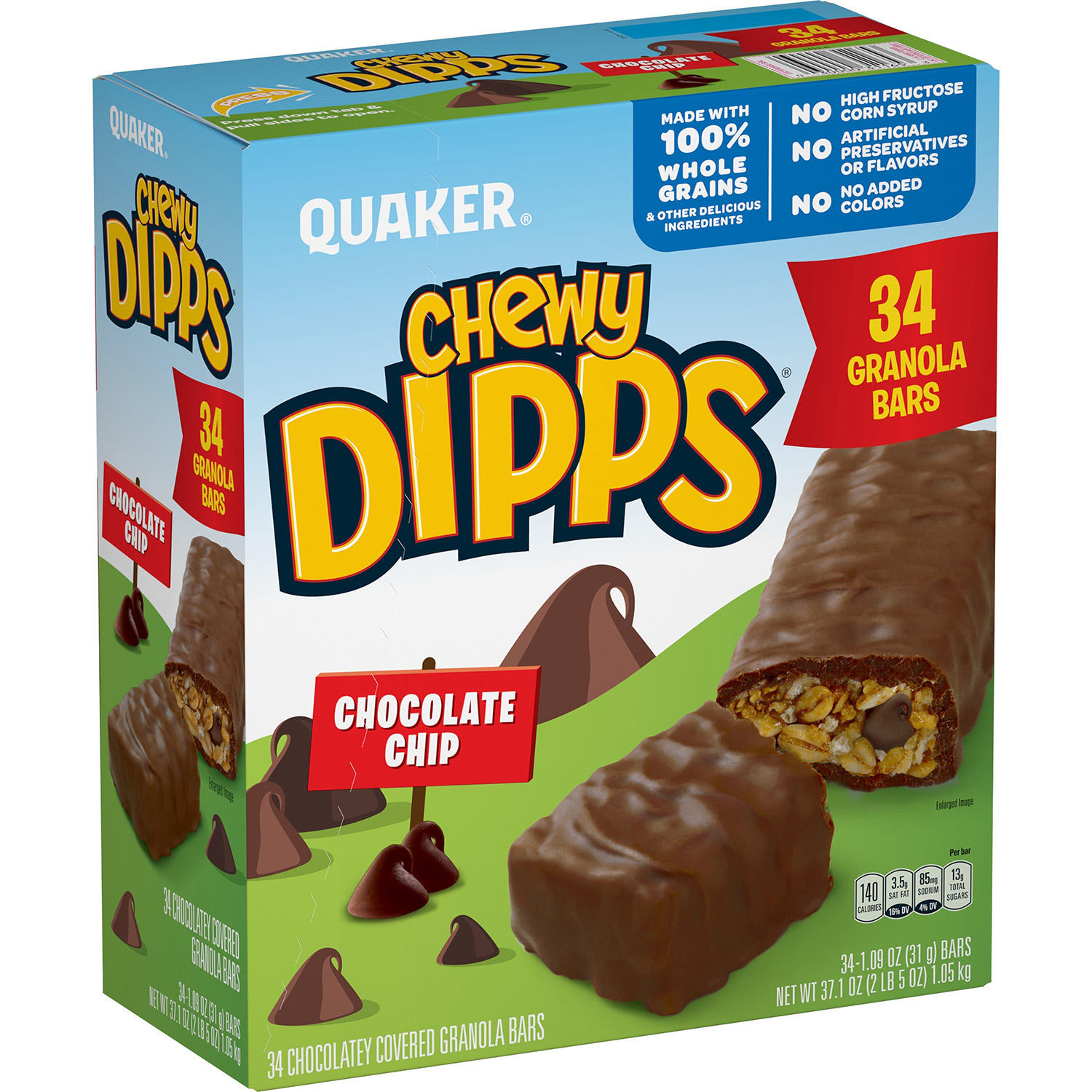Quaker Chewy Dipps Granola Bars, Chocolate Chip (34 pk.)