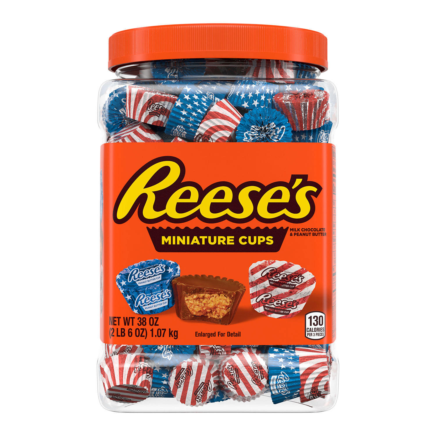 REESE'S Red, White and Blue Miniatures Milk Chocolate Peanut Butter Cups Candy, Bulk Jar (38 oz.)