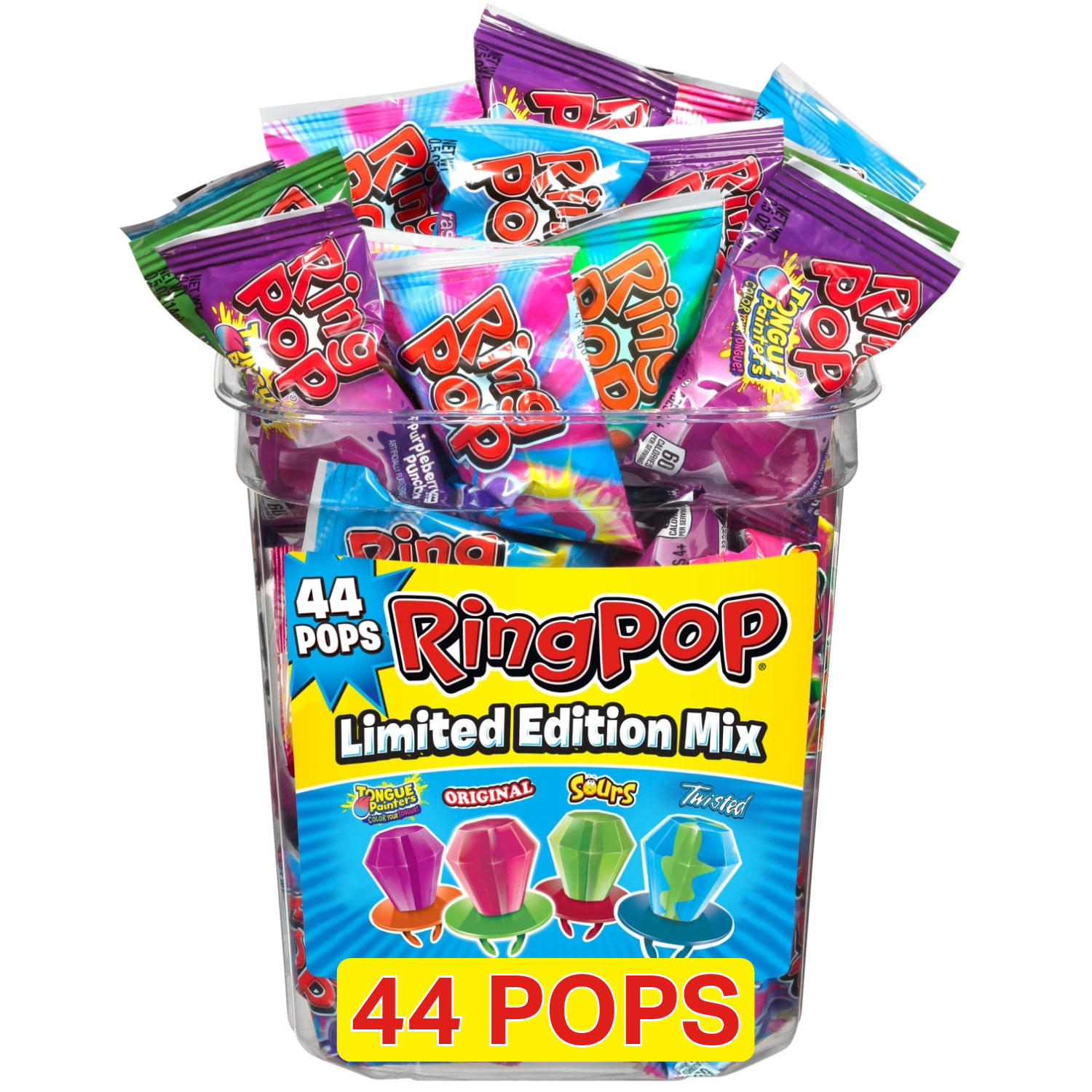 Ring Pop Assorted Flavors Lollipops Candy Tub Bulk Variety Pack (0.5 oz., 44 ct.)