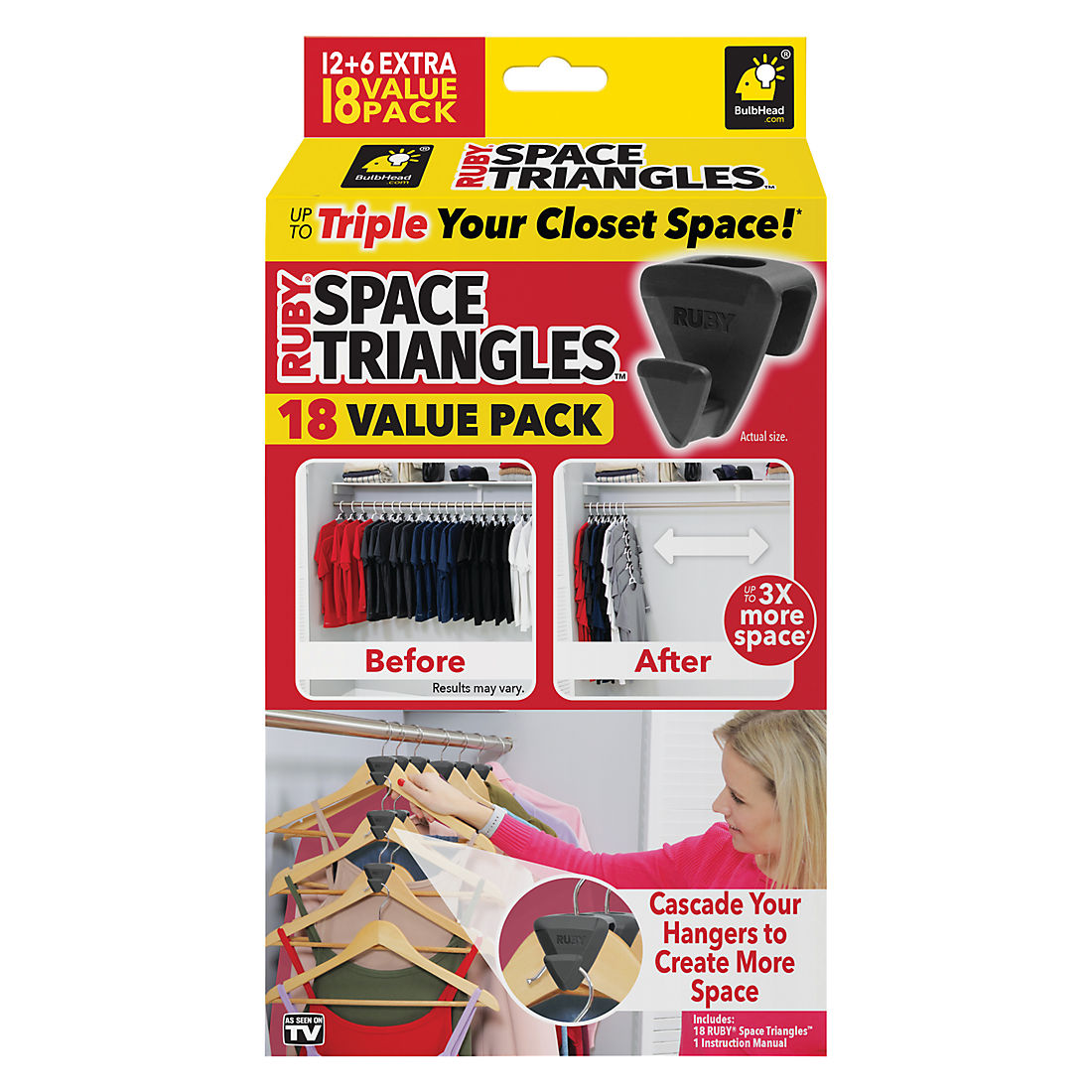 Ruby Space Triangles Cascading Clothes Hangers, 18 Pk. - Black