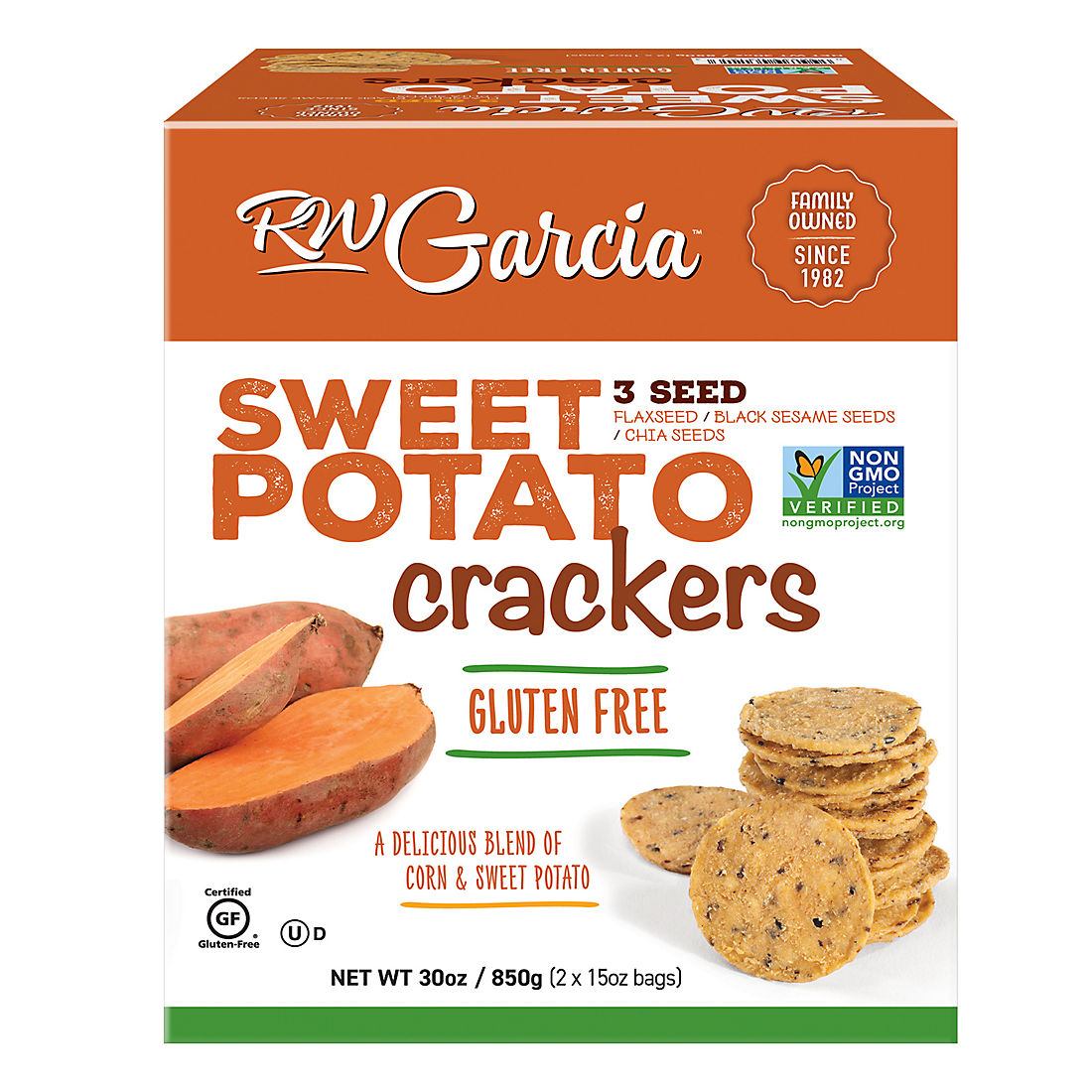 RW Garcia 3 Seed Sweet Potato Crackers, 30 oz.