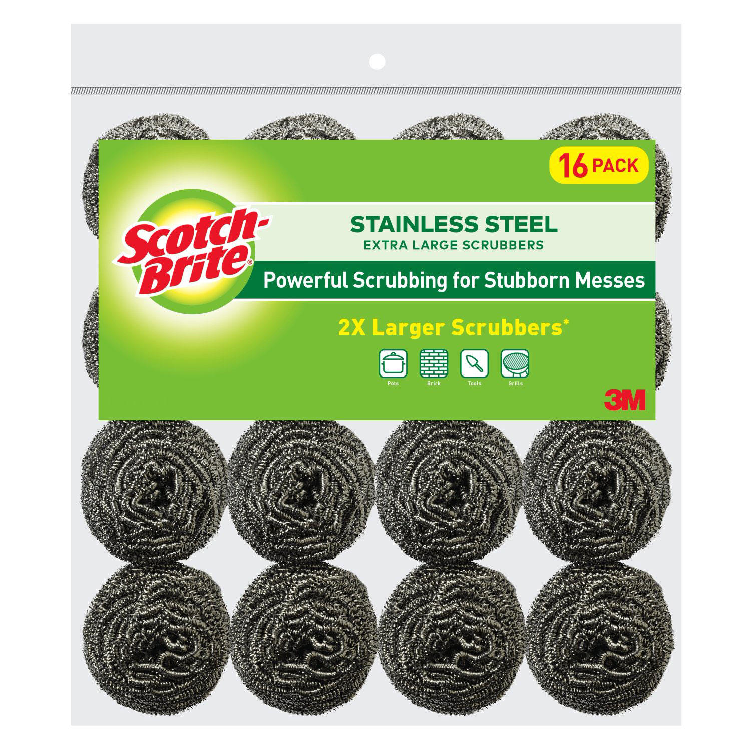 Scotch-Brite 2X Larger Stainless Steel Scrubbers Club Pack (16 pk.)