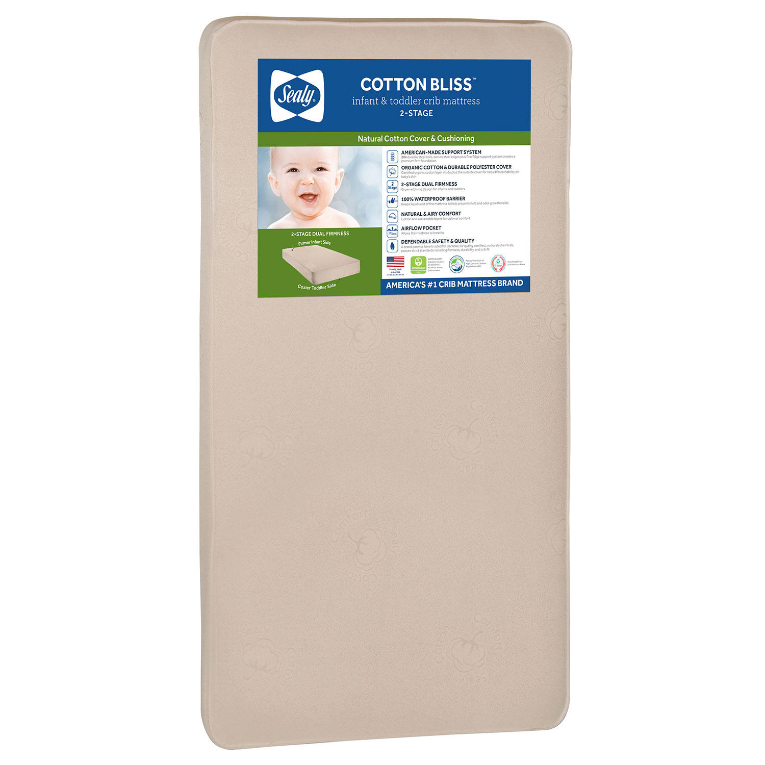 Sealy Nature Couture Cotton Bliss 2-Stage Infant/Toddler Crib Mattress with Organic Cotton Cover