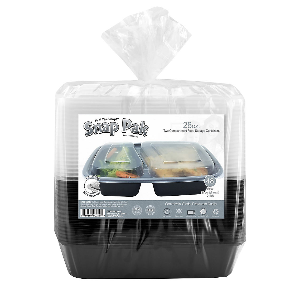 Snap Pak Double Compartment Food Storage Container Bag, 48 Pc./28 oz.